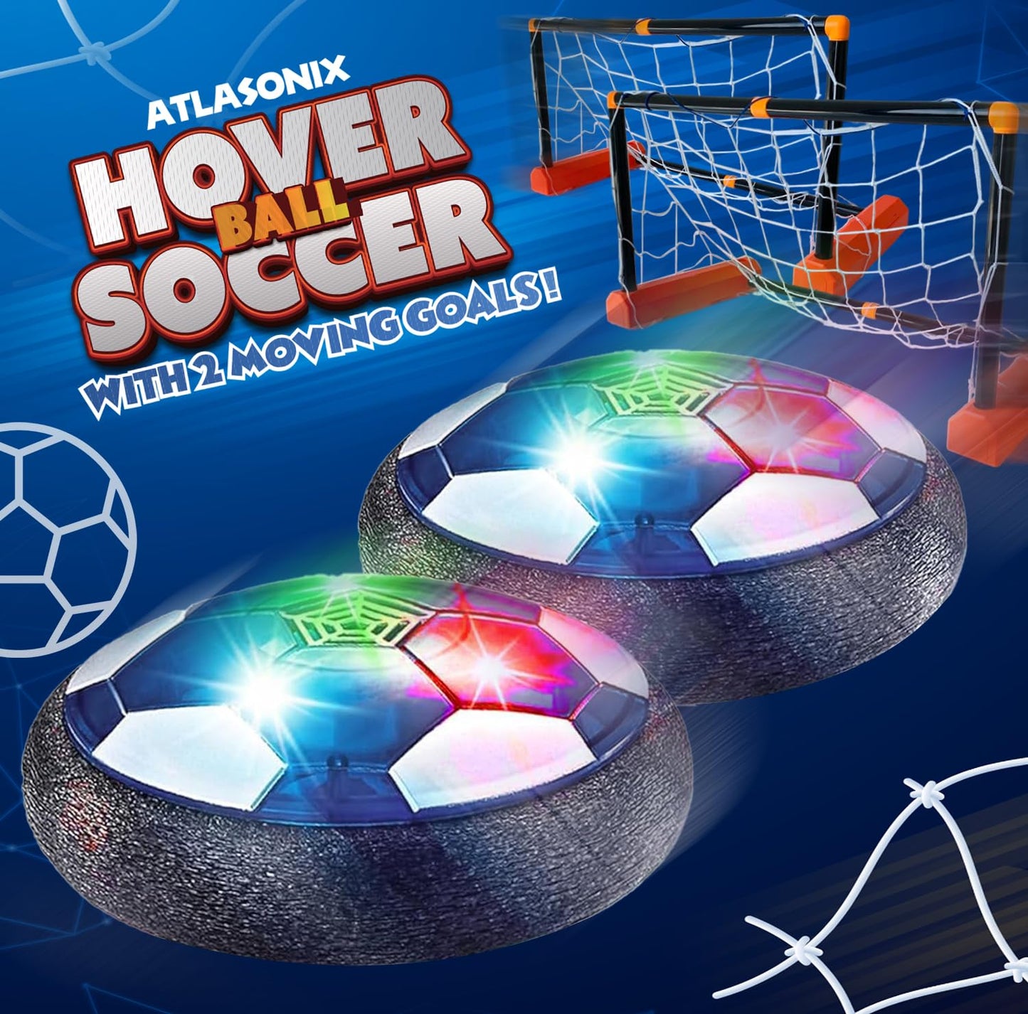 Hover Soccer Ball - Indoor Soccer Ball, Indoor Flying Toy Games (2 Floating Disks + 2 Floating Gliding Goals) Boy Birthday Gifts, Indoor Silent Game | 4 in 1 Pack