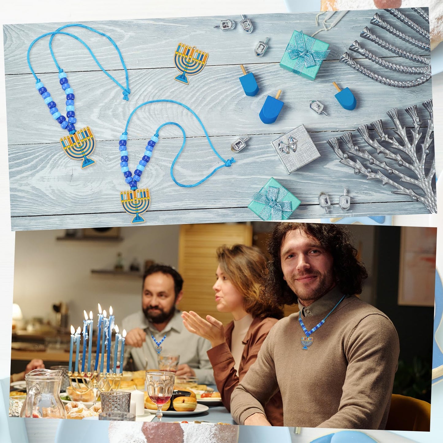 Ecally 24 Sets Hanukkah Craft Kits Hanukkah Menorah Bead Necklace Craft Make Your Own Chanukah Necklace for Jewish Gifts Festival Activities Home DIY Party Decorations