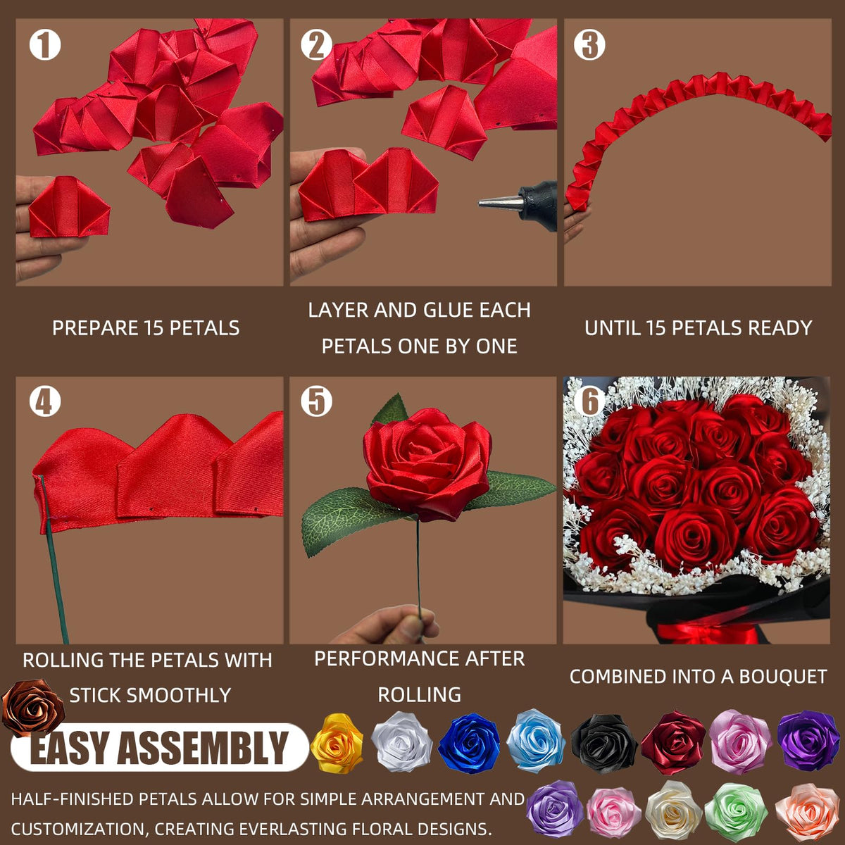 LatinaFlorista 300Pcs Premade Satin Ribbon Rose Petals Half-Finished for Eternal Rose DIY Ramos Forever Flowers Bouquets Everlasting Floral,for Wedding,Anniversary,Birthday (300 Pcs White)