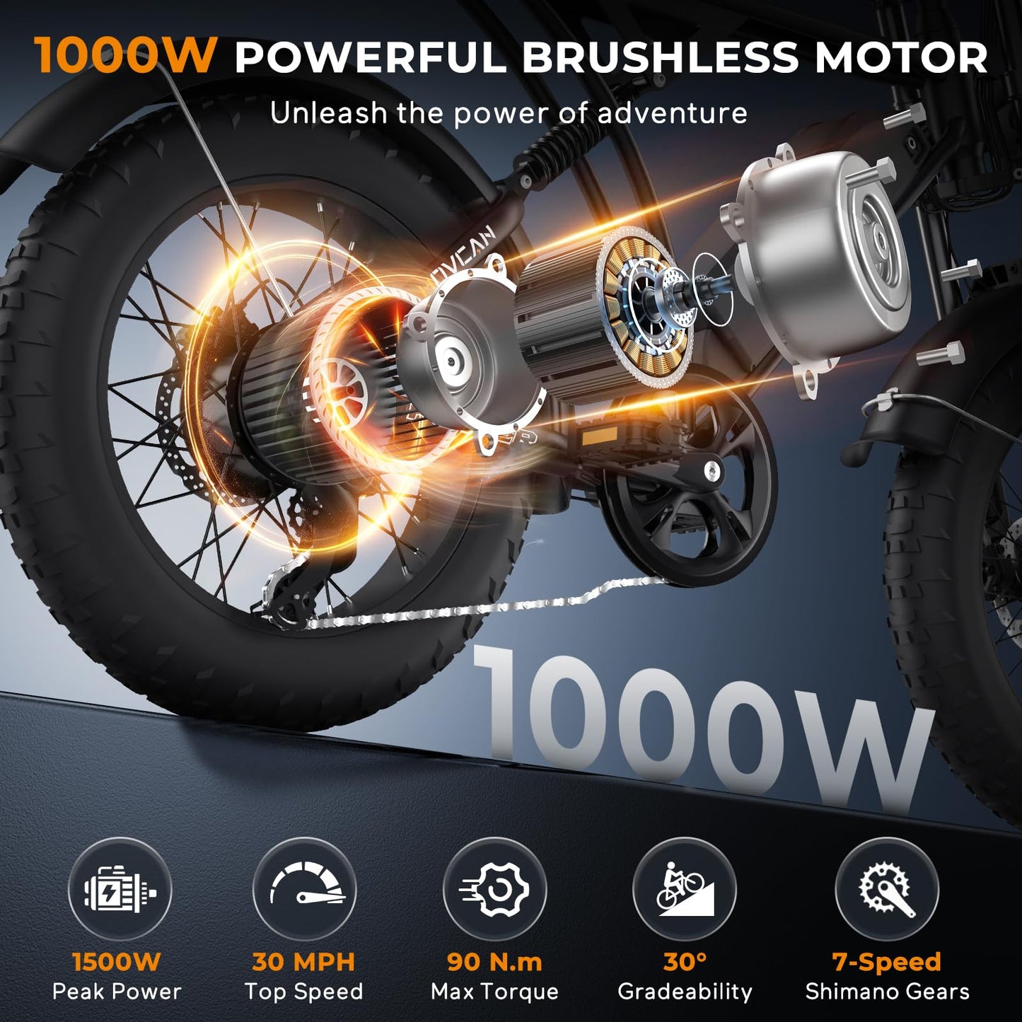 Movcan V60/V60 Pro Electric Bike, 48V 15.6/18.2Ah Removable Battery 20” Fat Tire Electric Bike, 1000/1500W Motor 30/33MPH Top Speed Electric Motorcycle, for Commute/Offroad/School/Rain/Snow Riding.