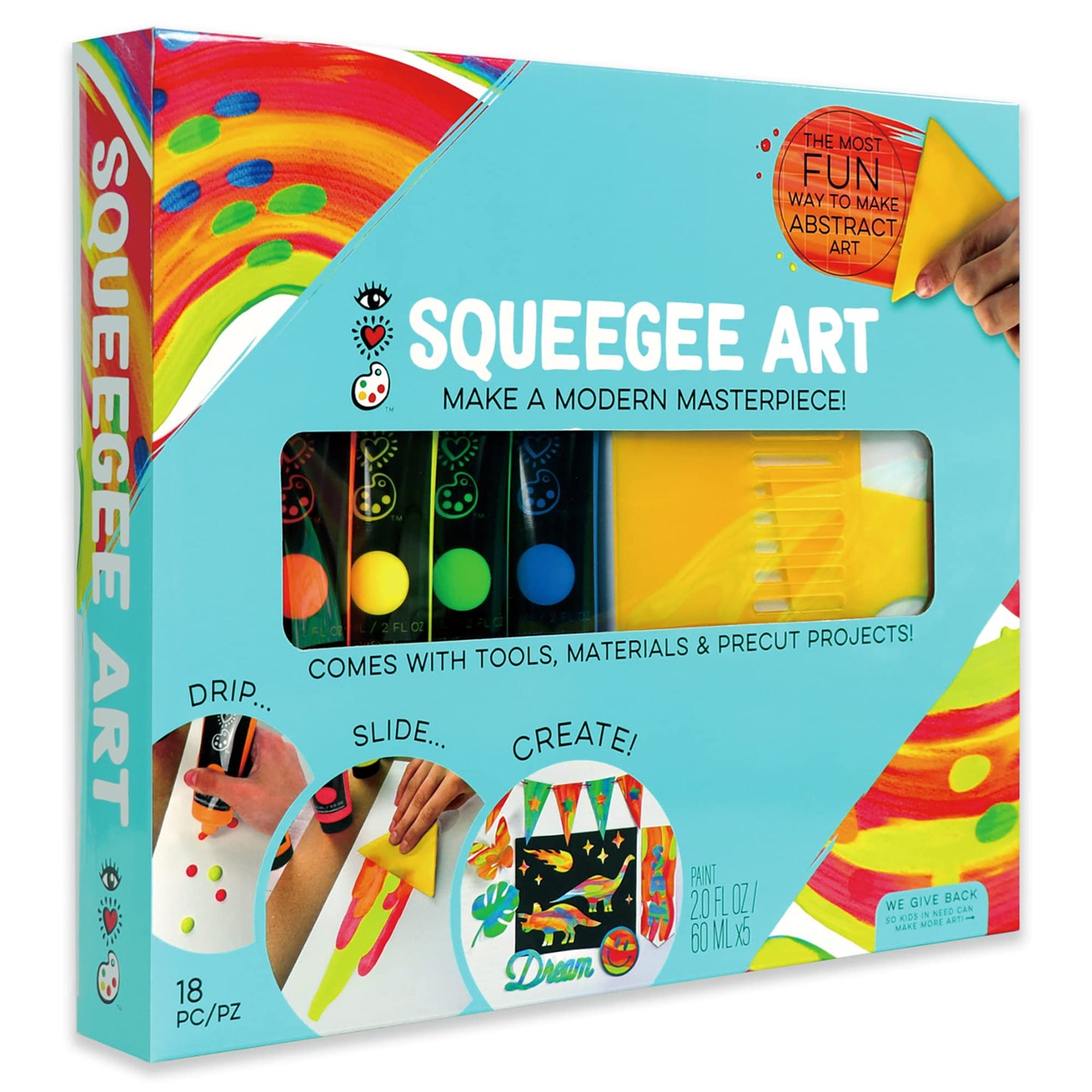 Bright Stripes iHeartArt Squeegee Art Kit for Kids - Easy to Use Squeegee Arts & Crafts Painting Set for Kids Ages 6+ with Paint, Paper, Stickers & Tools, Mess Free Coloring & Educational Art Supplies