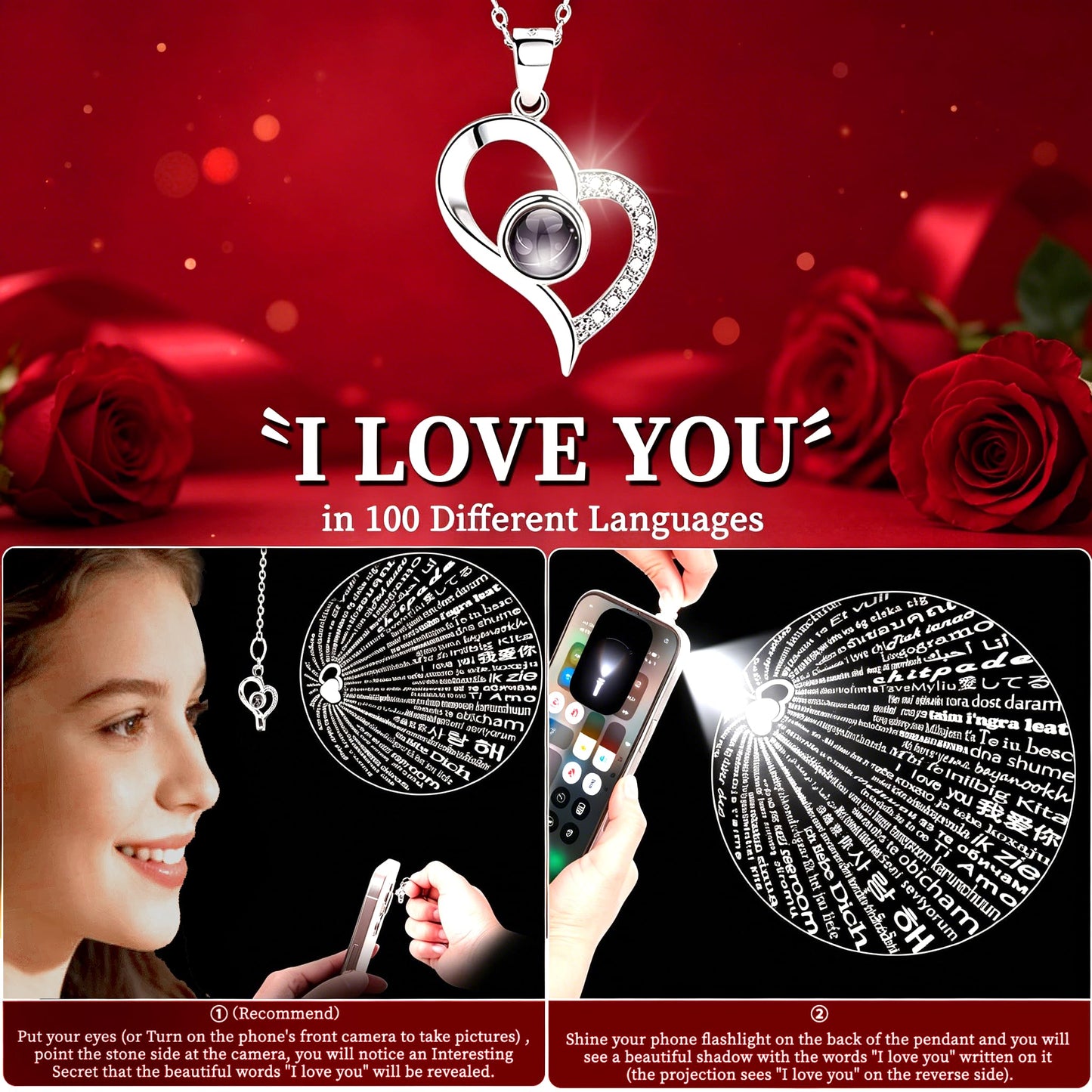 Preserved Color Real Rose Eternal Flowers Rose Gifts for Mom Grandma Wife Girlfriend Gifts for Her Christmas Birthday Anniversary with I Love You Necklace