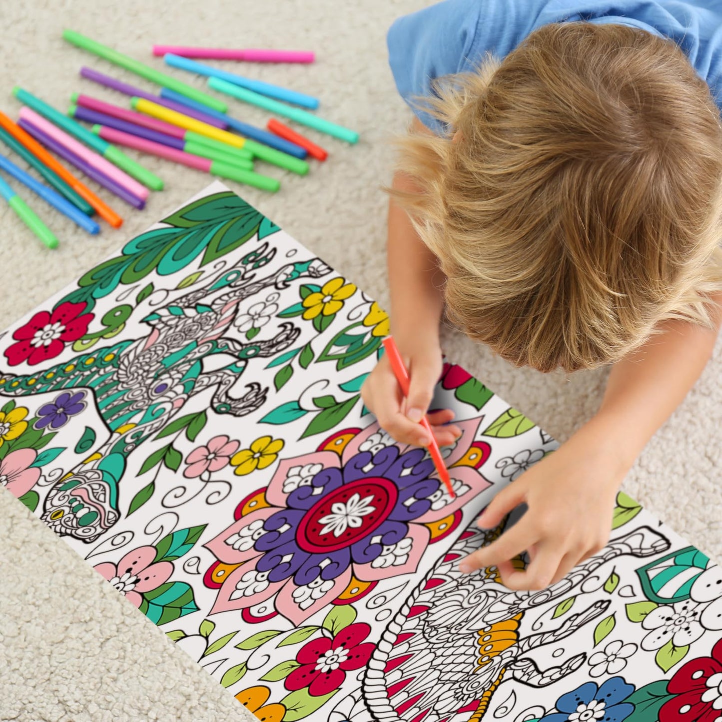 Pasimy 3 Pieces Giant Coloring Posters 11.8 x 118 Inch Mandala Animals Jumbo DIY Drawing Paper Large Coloring Sheets Pages Huge Mandala Drawing Banner for Adult Kid Home Classroom Activity(Animals)