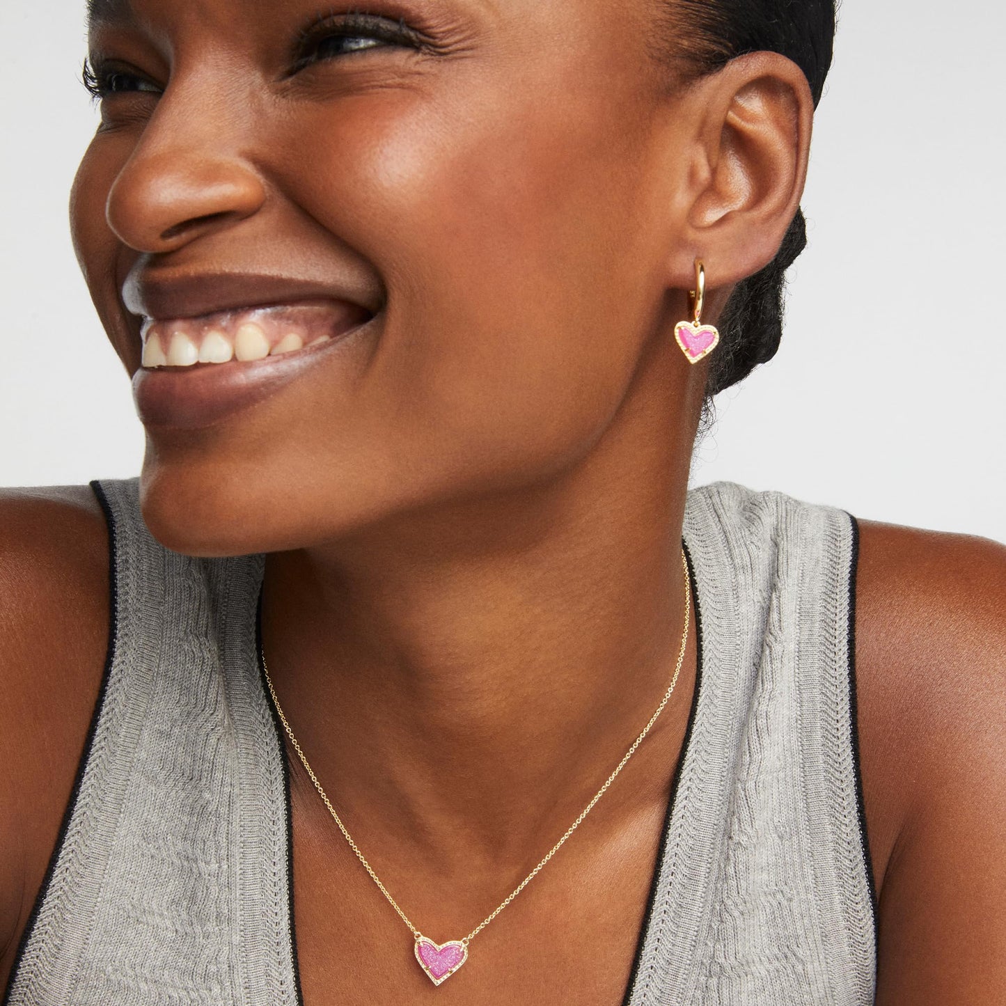 Kendra Scott Ari Heart Pendant Necklace, 14k Gold-Plated Brass, Fashion Jewelry for Women, Hot Pink Drusy