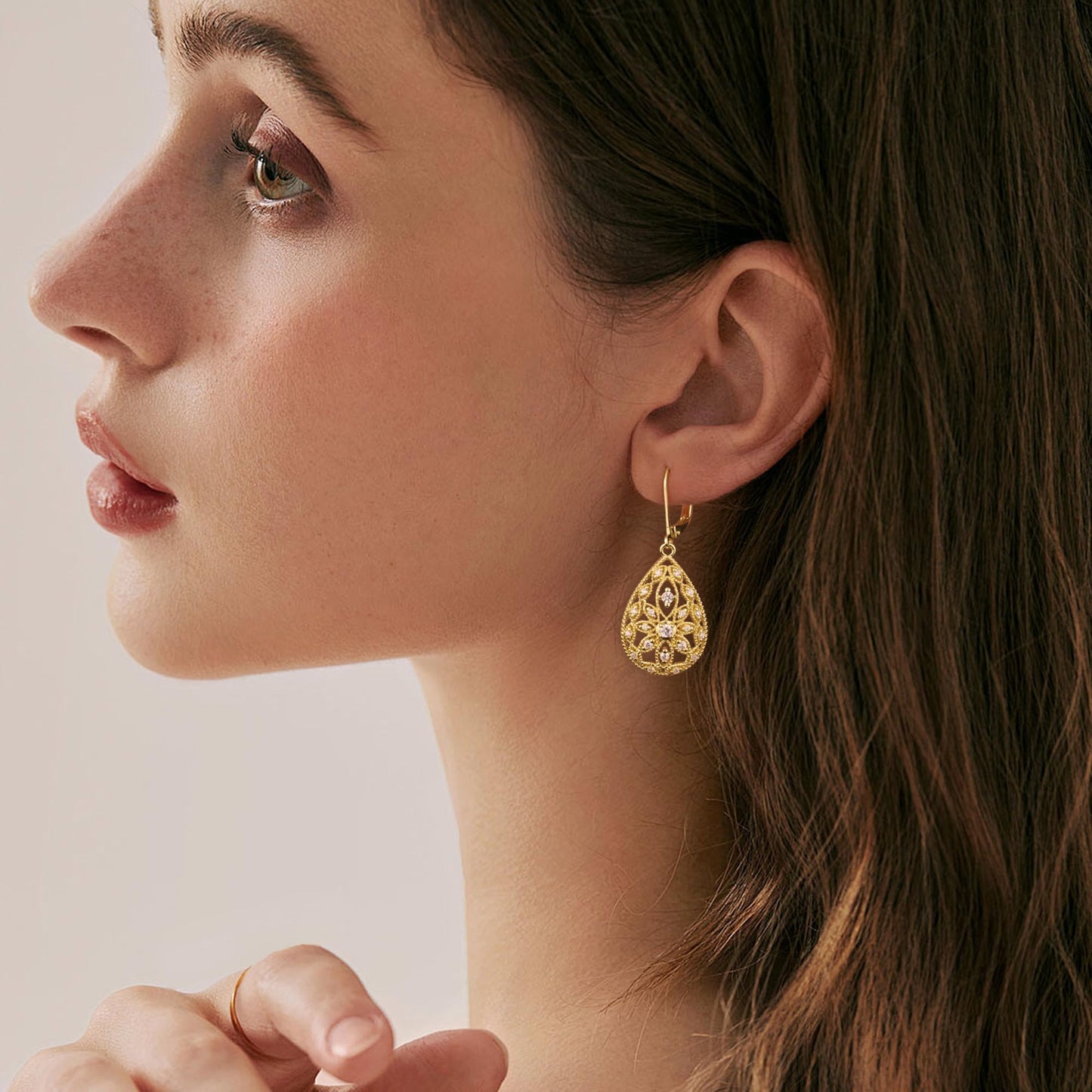 14K Gold Earrings for Women Trendy Filigree Teardrop Dangle Earrings Gold Hypoallergenic Leverback Cubic Zirconia Drop Earring for Jewelry Gifts