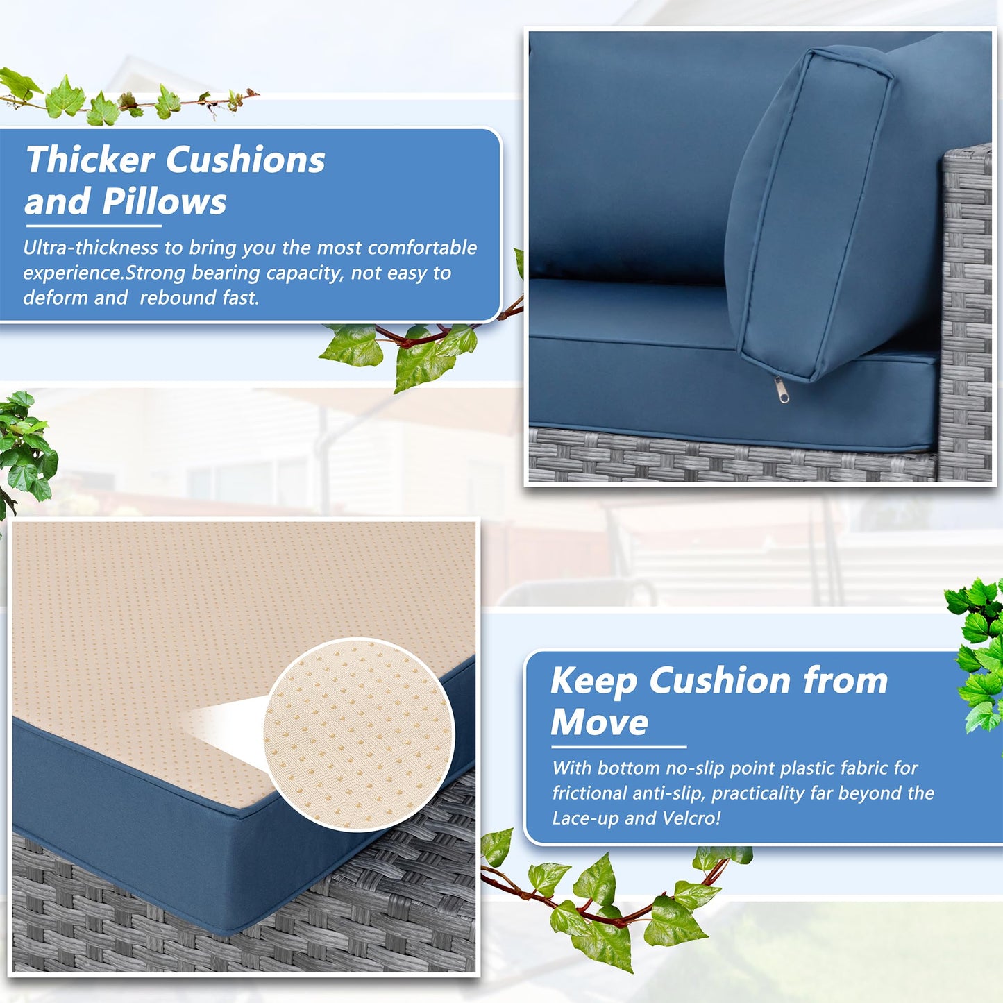 Shintenchi 5 Pieces Outdoor Patio Furniture Sets, Patio Sectional Sofa Couch, Gray PE Wicker Furniture Modular Patio Conversation Sets Patio Sofa with Washable Cushions & Table(Aegean Blue)