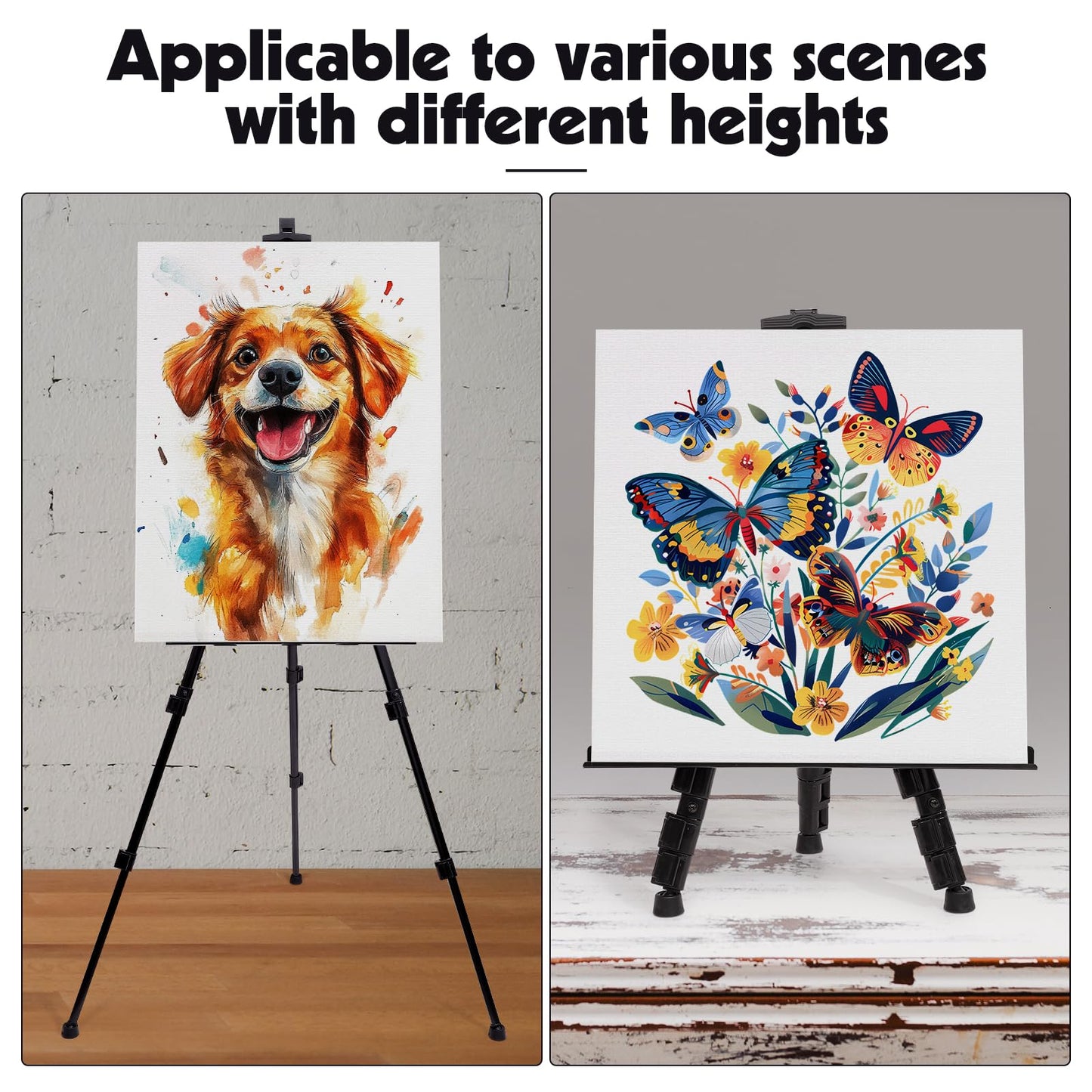 2 Pack Adjustable Art Easel Stand for Painting & Display, 17-66in Aluminum Metal Tripod with Carry Bag, Portable Travel Easel for Adults Artists