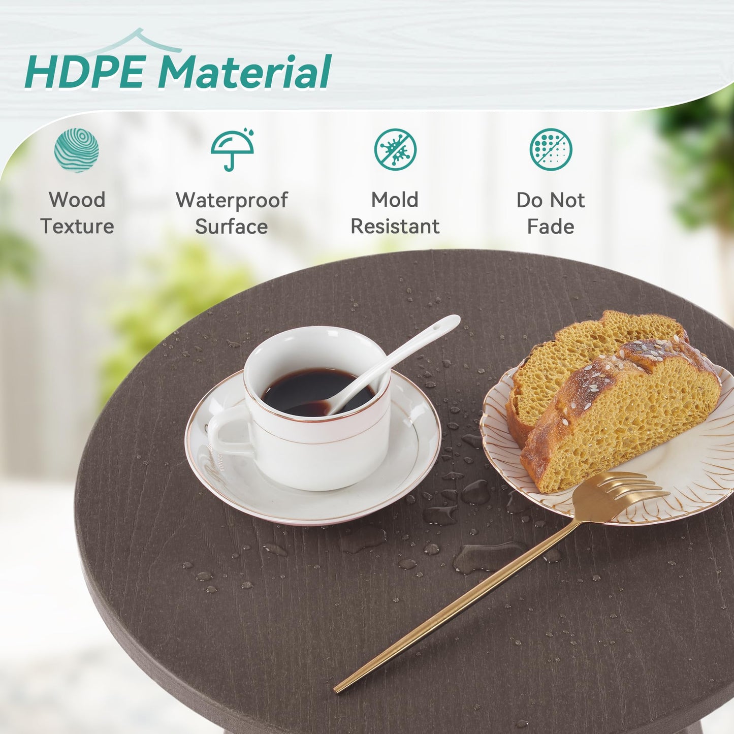 Homenjoy Outdoor Side Table, HDPS Outdoor Table, Small Round Side Table Weather-Resistant, Outdoor Side Tables for Patio, Porch,Deck,End Table for Plant Stand, Dark Brown