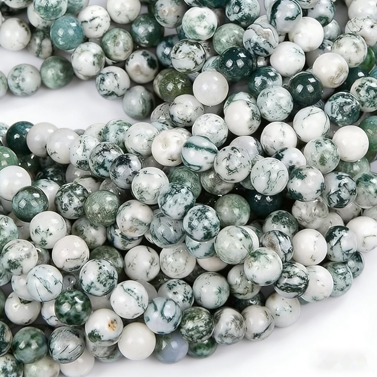 Zenkeeper 108 Pcs Moss Agate Beads for Jewelry Making 8 MM Tree Agate Gemstones Loose Stone Beads
