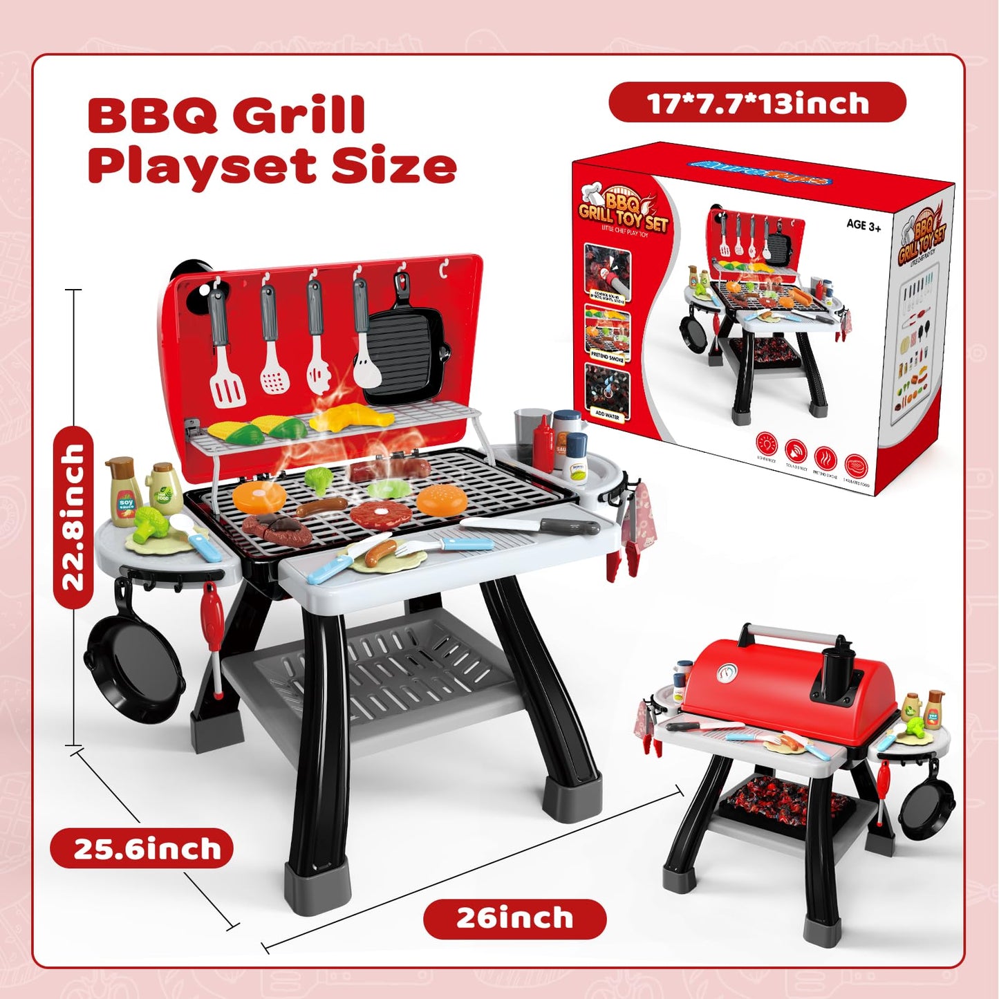 35pcs Kitchen Toy Set, Toy BBQ Grill Set, Cooking Toy Set, Little Chef Play, Kids Grill Playset Interactive BBQ Toy Set, Kids Kitchen Playset Toy Christmas Birthday Gift