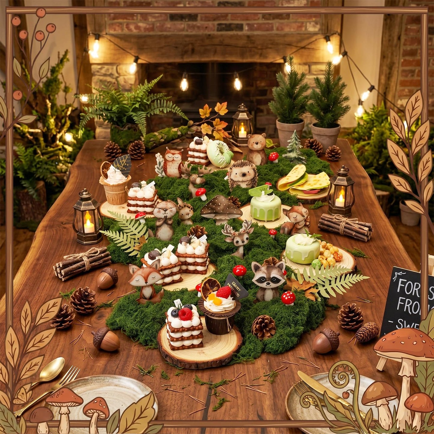 FineCheer 39 Pcs Woodland Animal Table Centerpieces Kit, 12 Forest Animals Wood Cutouts with Wood Rounds Moss Pine Cones Mushroom Decorations for Baby Shower Birthday Party Decor Set Nursery Supplies