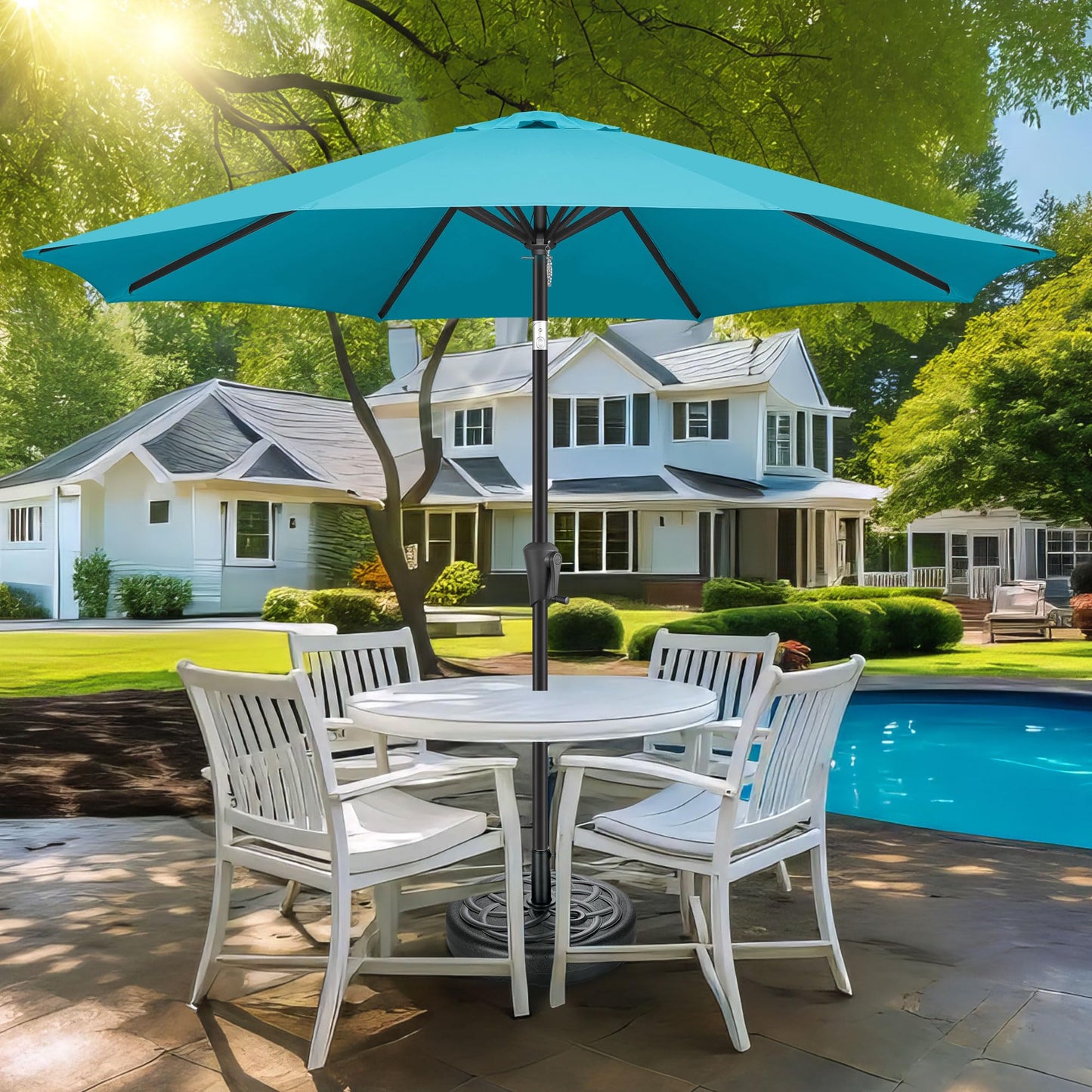 FLAME&SHADE Patio Umbrella Base Stand - 112 lbs 22" Fillable Outdoor Umbrella Base, Water Filled Heavy Duty Base for Table Market Umbrella Holder, Garden, Backyard, Pool, Beach(Black)