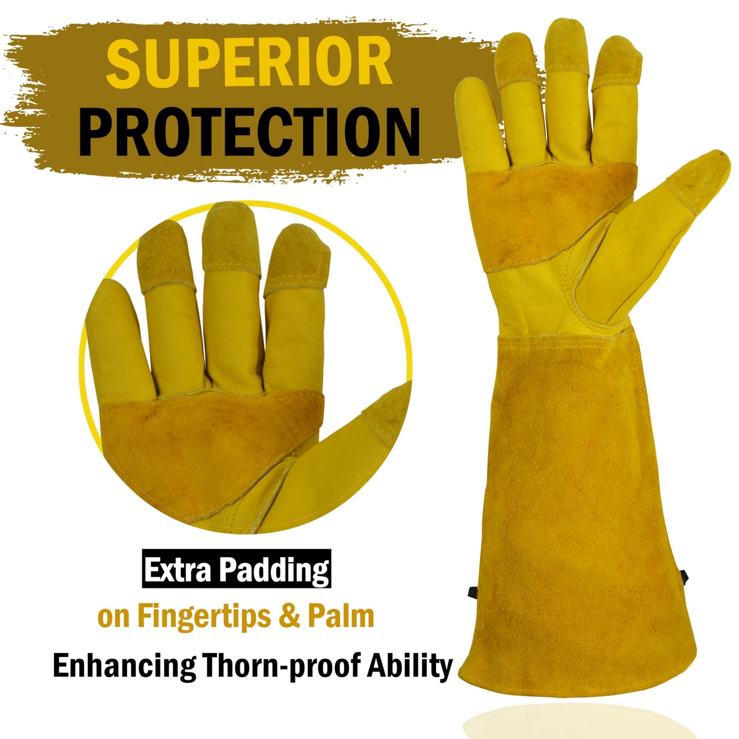 SPIR8UP Cowhide Rose Pruning Gloves, Thorn Proof Long Gardening Gloves for Women & Men, Durable Gauntlet for Cactus Handling (Yellow, Medium)