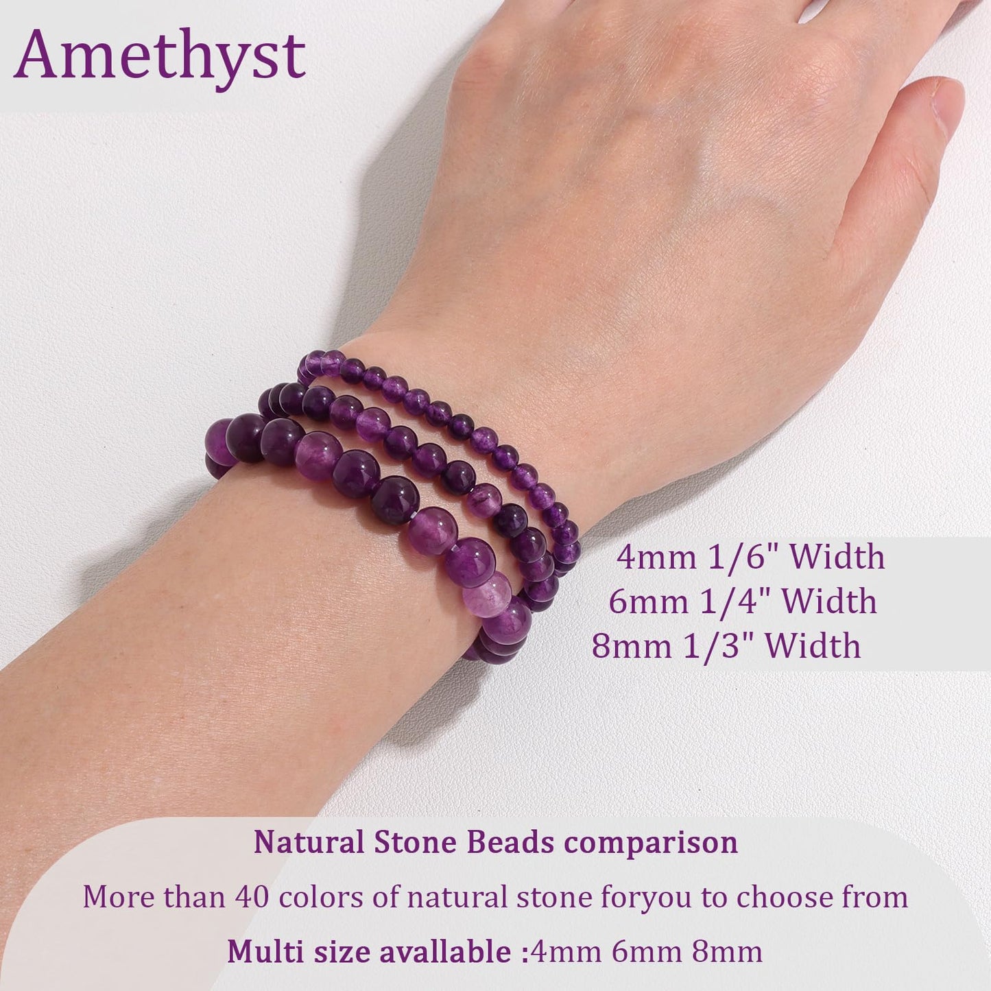 Vinswet Healing Crystal Bracelets for Women Men 4mm Amethyst Natural Stone Beaded Stretch Bracelet Handmade Gemstone Reiki Spiritual Jewelry Gifts