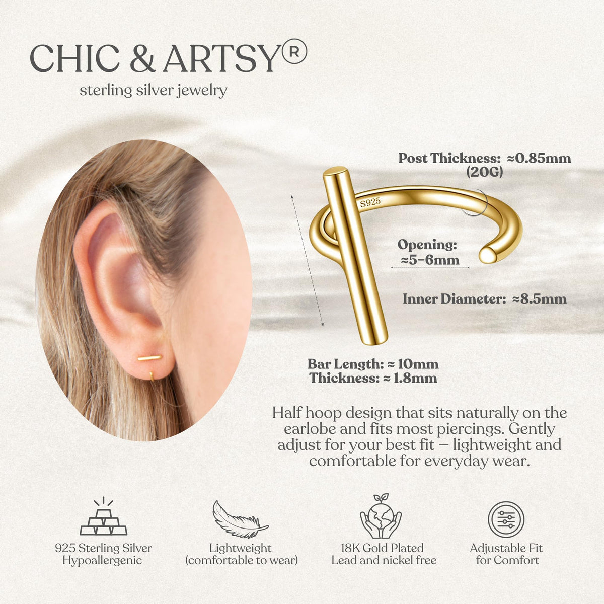 Huggie Hoop Cartilage Earrings 925 Sterling Silver Half Hoop Earrings for Women