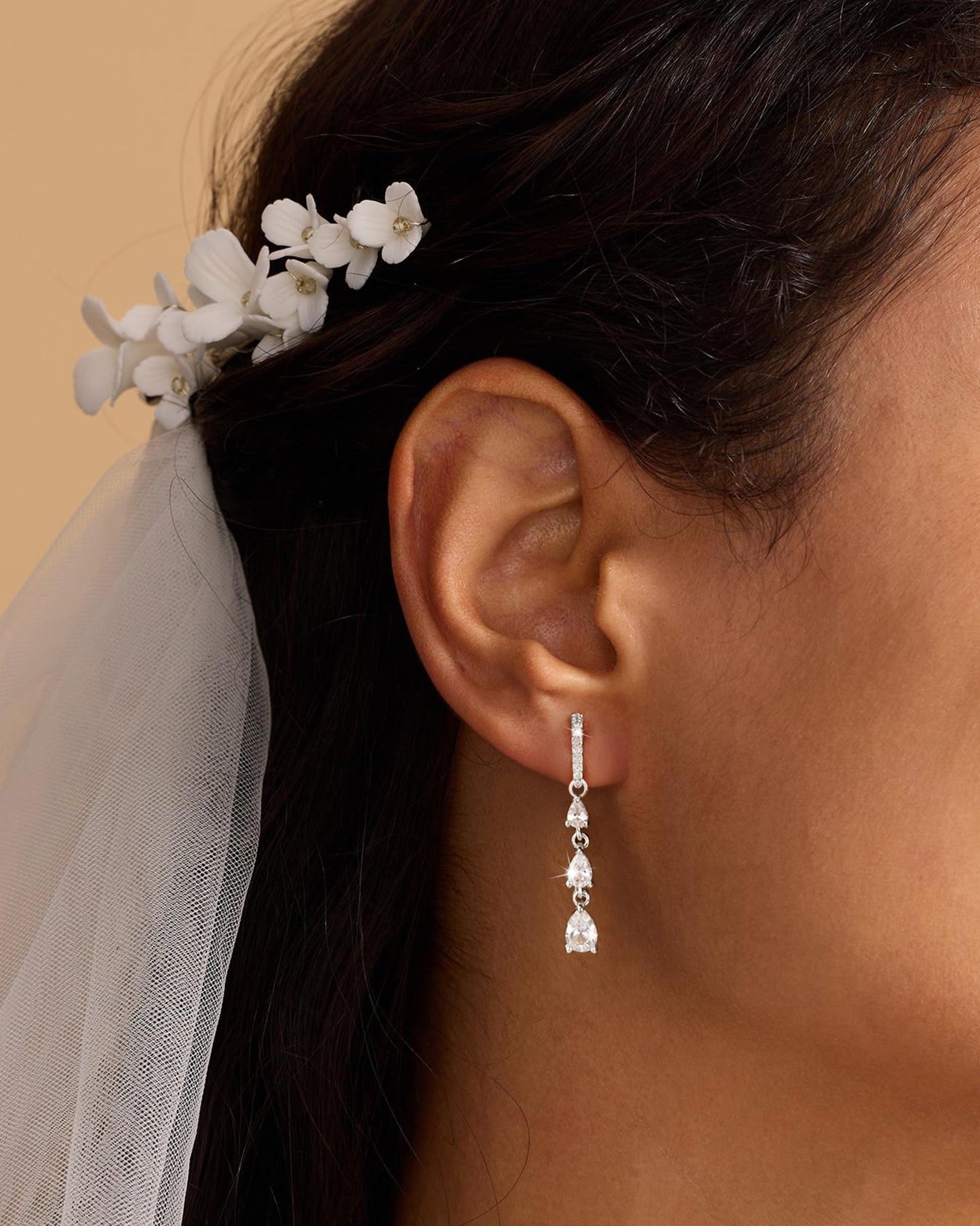 Asdecy 925 Sterling Silver Dangle Earrings for Women Trendy Brides Drop Dangle Cubic Zirconia Elegant Prom Bridal Bridesmaids Wedding Anniversary Dangling Jewelry