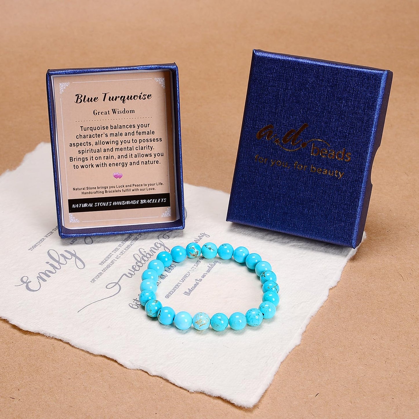AD Beads Handmade Gemstone Stretch Elastic Bracelet Crystal Healing Reiki Nature's Beauty and Spiritual Essence Unisex (8mm, Blue Turquoise (Great Wisdom))