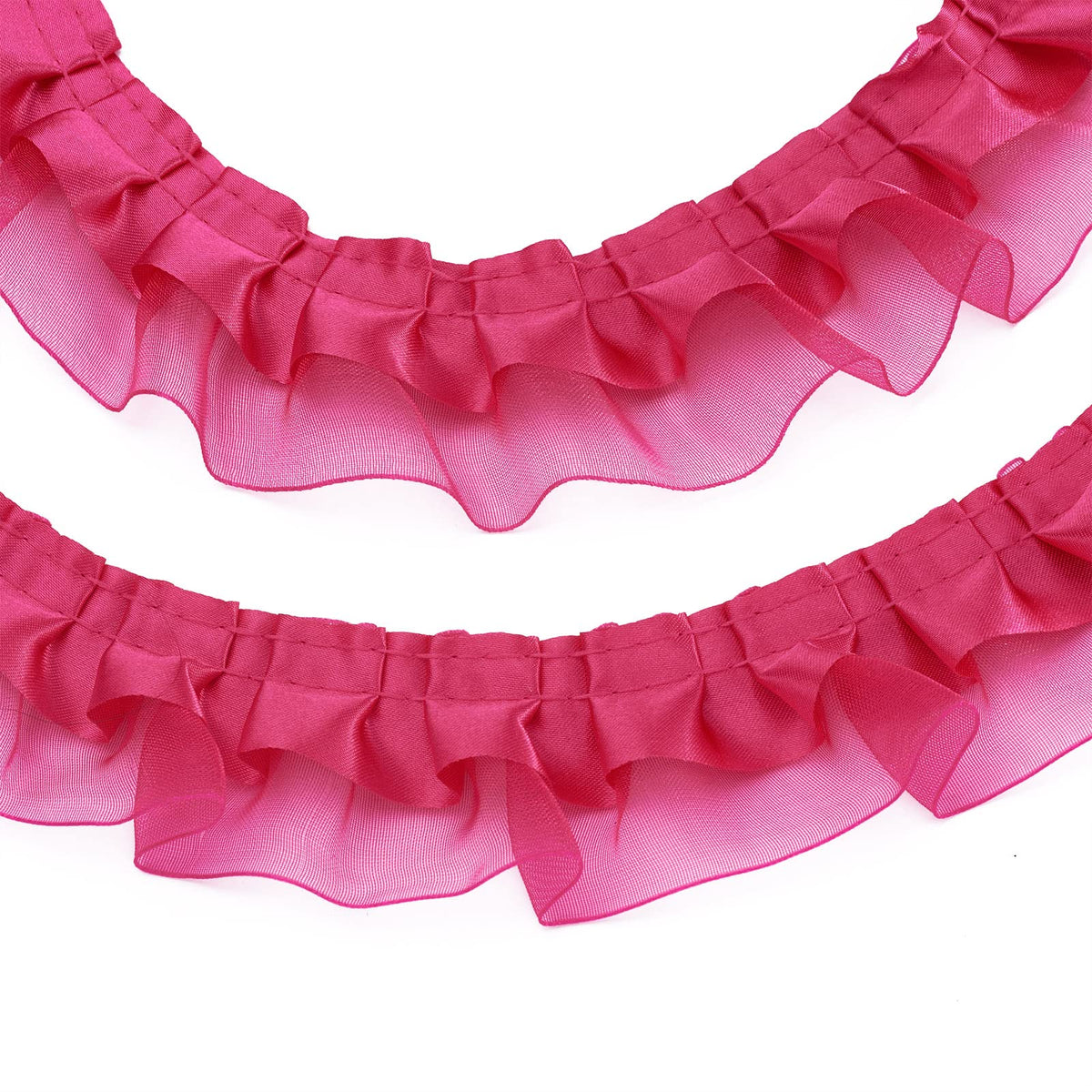 Beadthoven 21.8 Yards Double-Layer Lace Edge Trim Organza Ribbons 1-5/8 Gathered Pleated Ruffle Trim Chiffon Lace Tulle Trimmings Fabric Ribbon for Sewing DIY Crafts Dress Costume Pillowcase Hot Pink