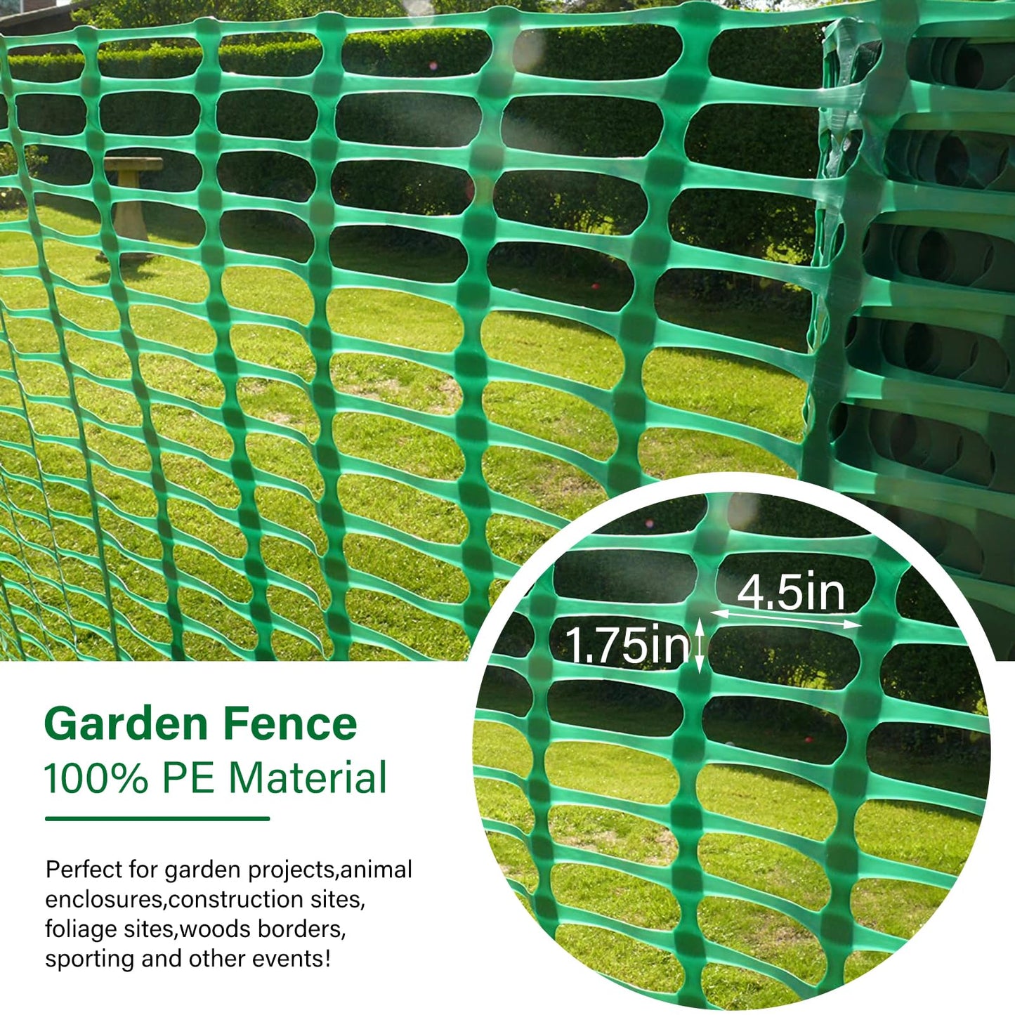 Plastic Fencing Temporary Fence,Snow Fence 4x100 with Stakes,Garden Fencings Plastic with Poles,Reusable Safety Fences,Construction Fences,Garden Fencings Roll for Pool,Lawn,Deer