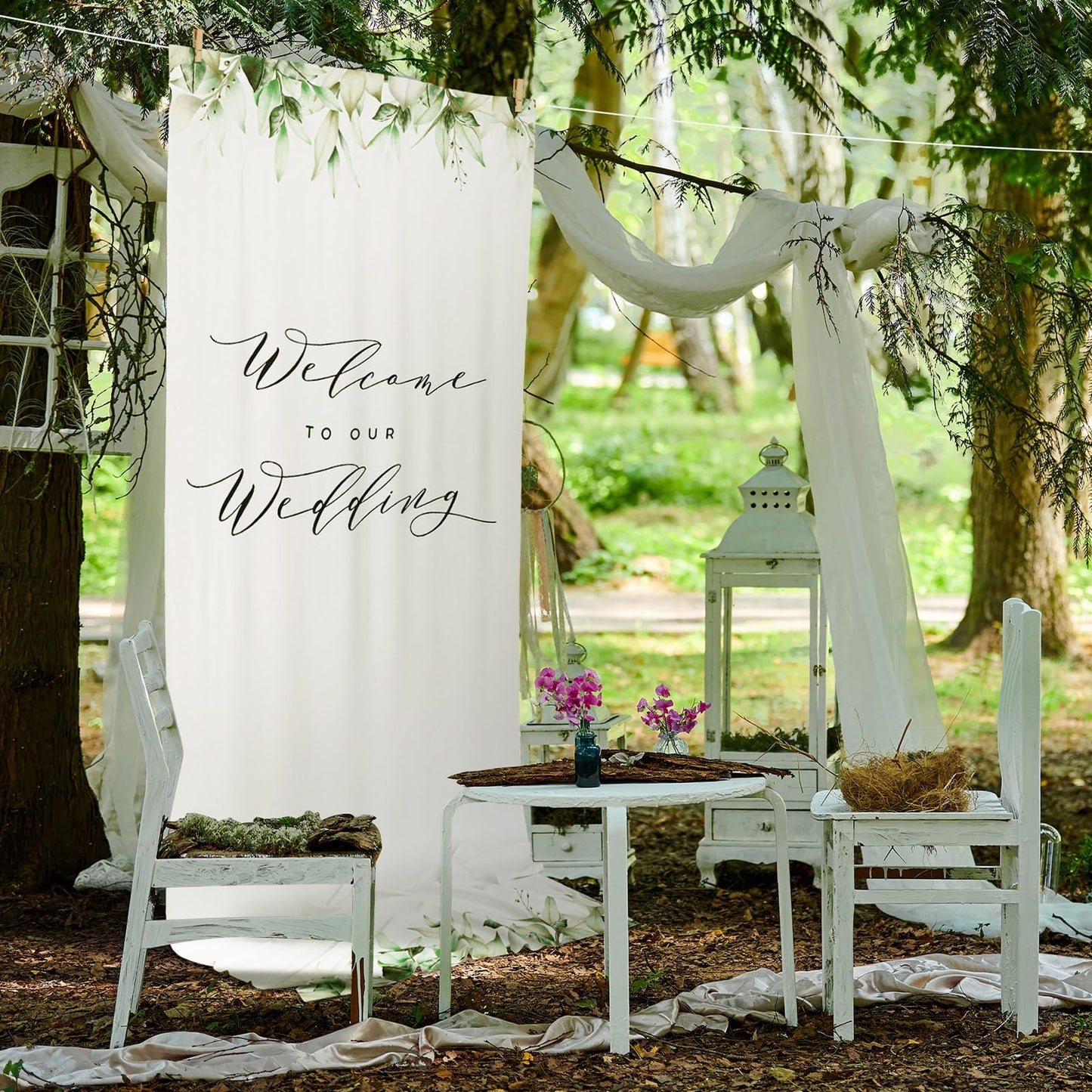 HunnmingRe 29 x 78 Inch Welcome to Our Wedding Sign with 2 Clips Greenery Welcome Arch Reception Backdrop Rustic Linen Fabric Wedding Sign Banner for Ceremony Bridal Engagement Party Supplies Decor