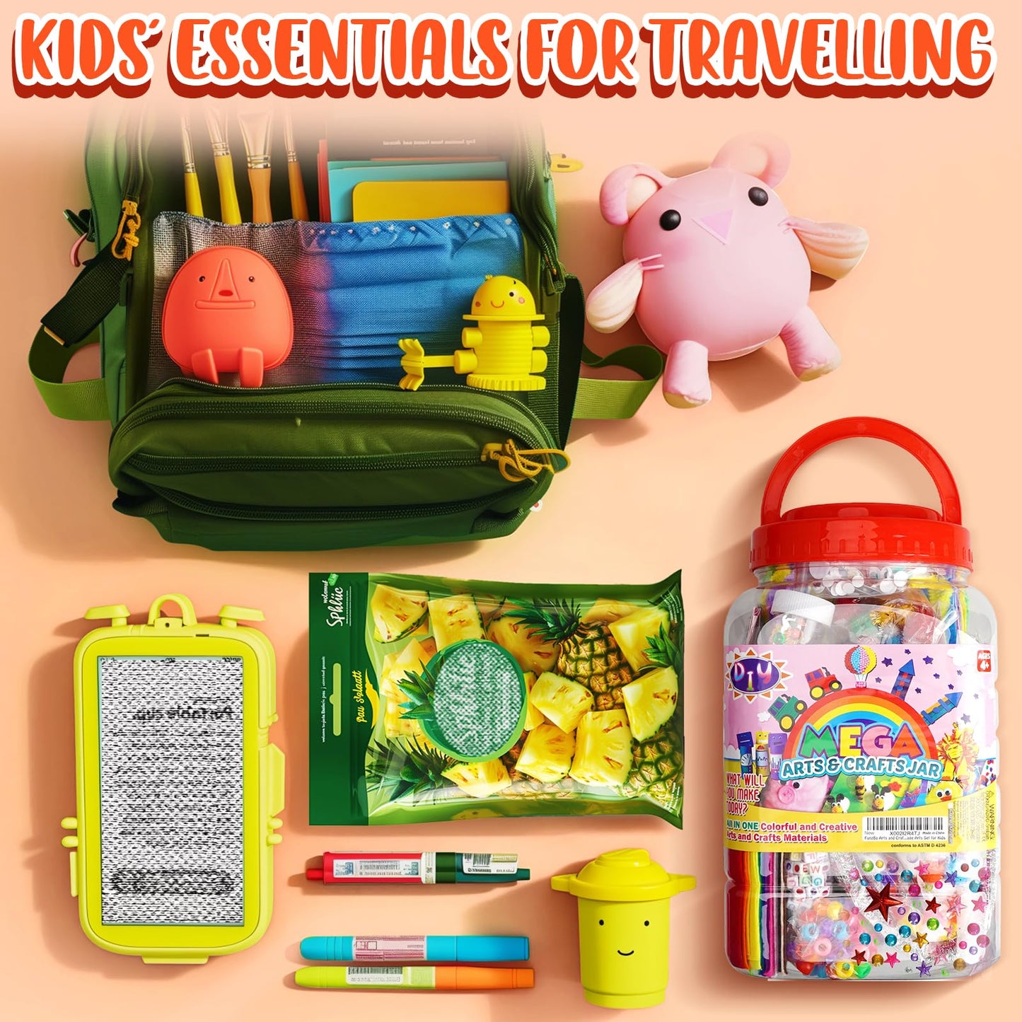 FUNZBO Mother's Day Arts and Crafts Supplies for Kids -Toddlers Craft Kit with Glitter Glue Stick, Pipe Cleaners, Popsicle Sticks, Pompoms & Stickers, Homeschool Supplies, Toys Crafts for Girls age 4+