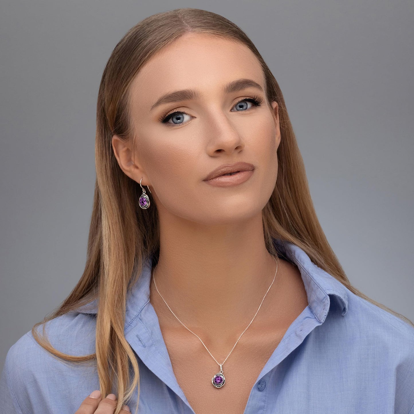 JEAN RACHEL JEWELRY 925 Sterling Silver Dangle Earrings for Women -Wire Wrap with Bezel Set Cubic Zirconia Vintage Design-Hypoallergenic Lead&Nickel Free Artisan Handcrafted Statement Earrings, Amethyst