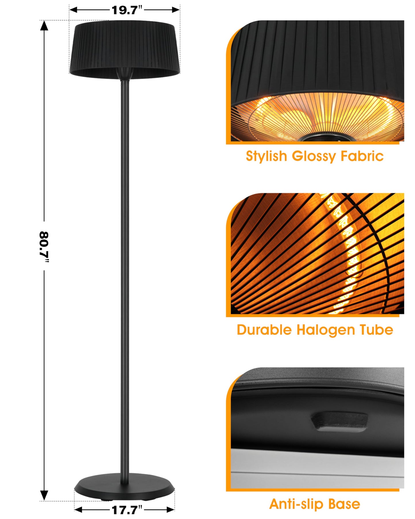 Cobuy Electric Outdoor Heater for Patio, 1500W Infrared Heater for Indoor & Outdoor, IP55 Waterproof, Fast Heating, Tip-Over Protection, Perfect for Garden, Balcony, Garage (black, freestanding)