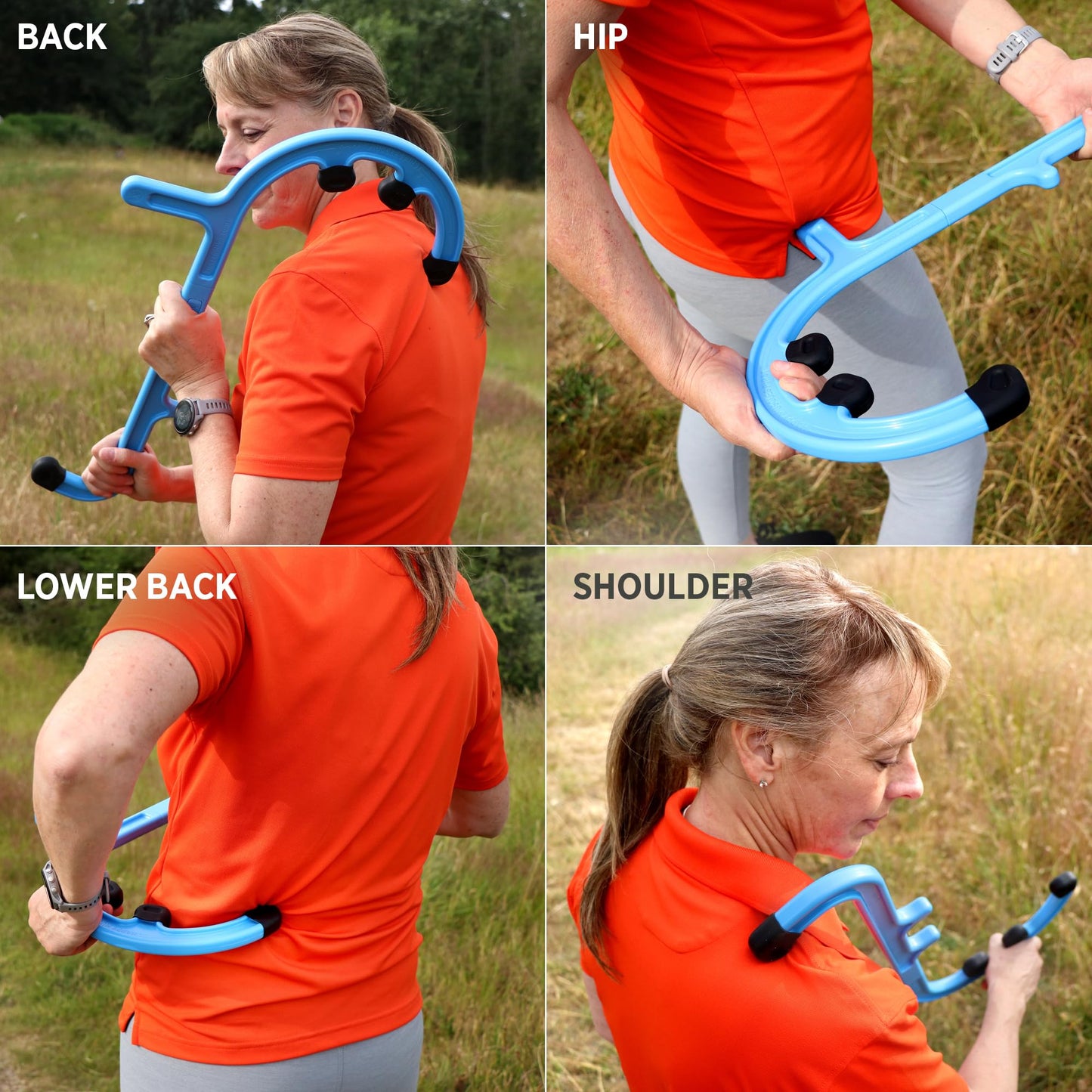 Tiger Tail Tiger Cane Back & Neck Massager – Trigger Point Deep Tissue Acupressure Therapy Cane Massage Hook with 7 Gription Knobs, 2-Piece Massage Tool for Muscle Knot & Shoulder Pain Relief, Orange