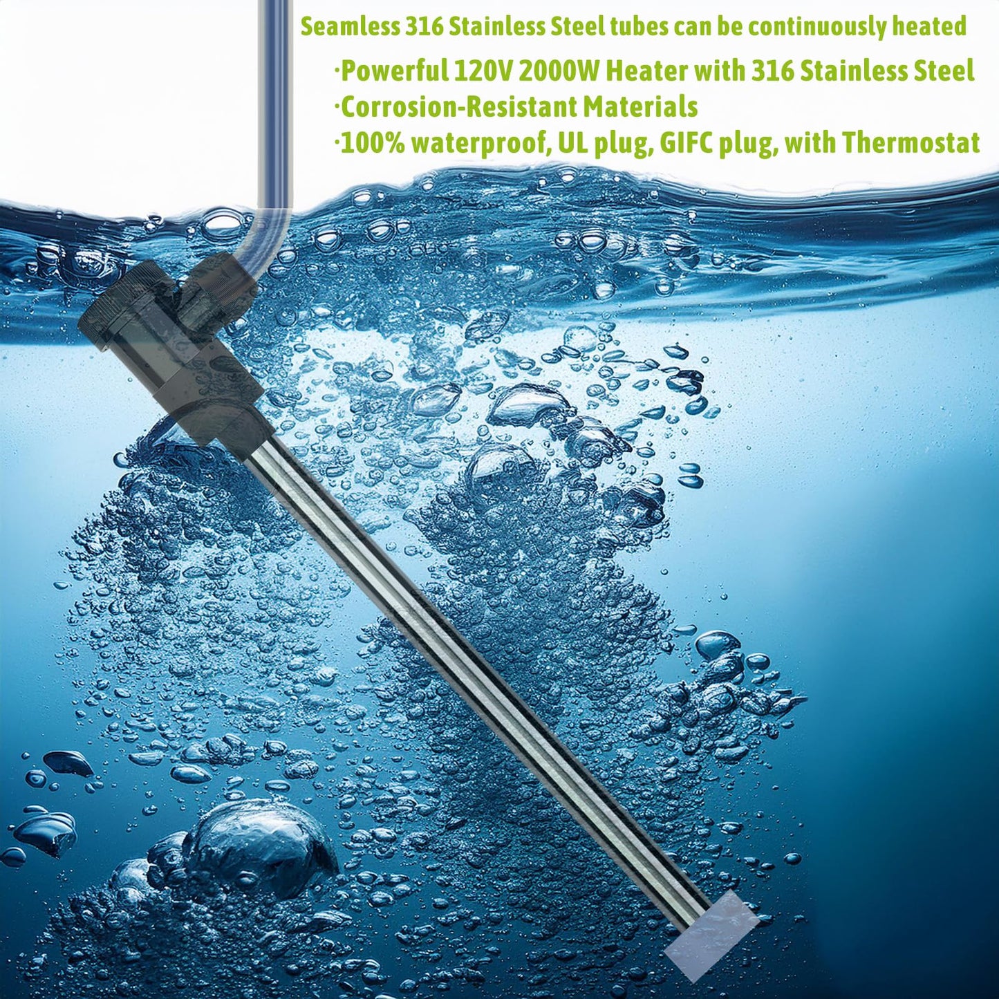 LINGLONGTEMP 2000W Submersible Hot Tub & Pool Portable Electric immersion Water Heater with Temp Control & GFCI for Swimming Pools, Bathtubs, inflatable pool, baptism pool, above ground pool & Spa tub