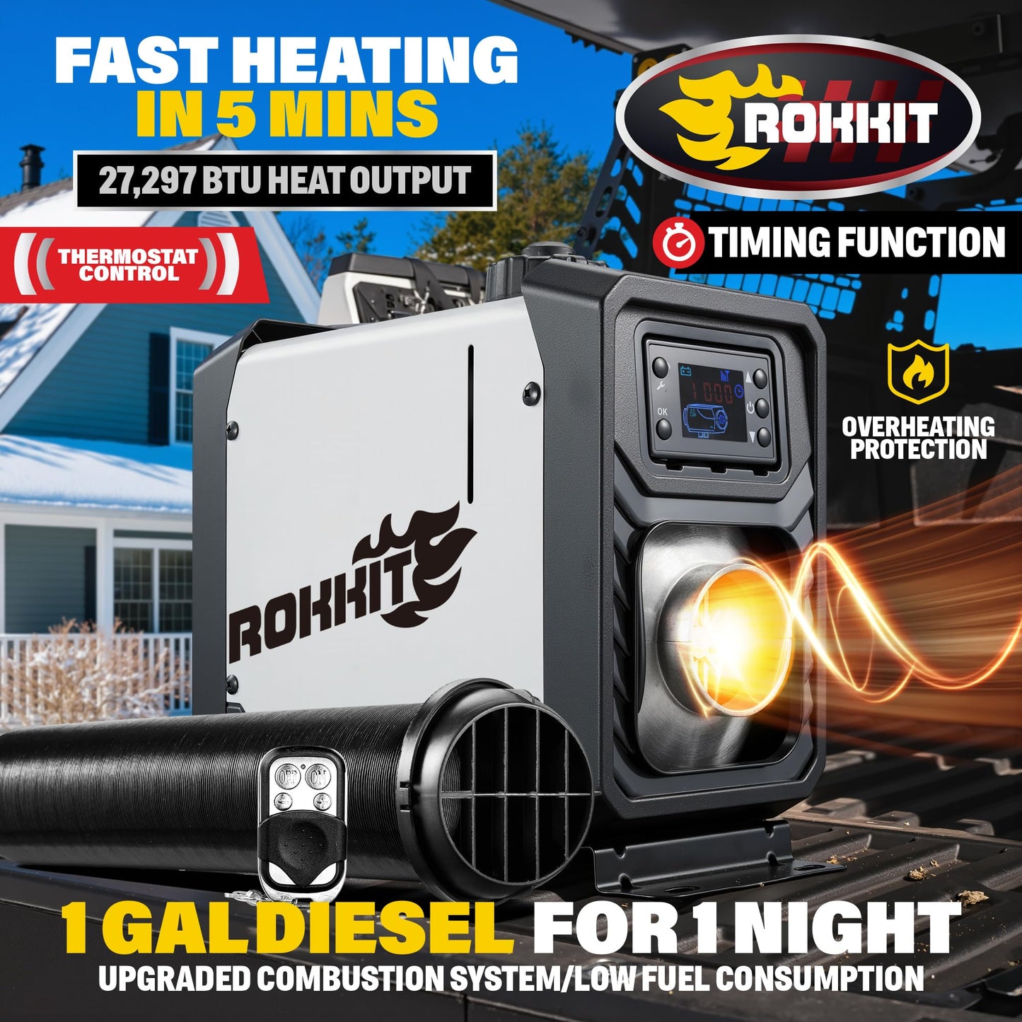 ROKKIT 8KW Diesel Heater, 110V/12V All-in-One Diesel Air Heater, Portable Diesel Heater with LCD Monitor & Remote Control