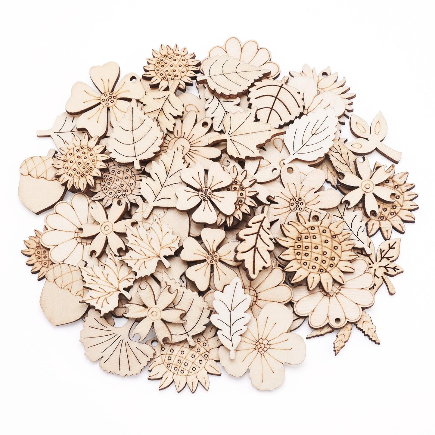 Sparkeads 90 pcs Natural Wood Charms Flower Leaf Mushroom Pendants Unfinished Plant Shape Wooden Dangle Charms for Craft Necklace Jewelry Making Bracelet DIY Women Earring Accessory