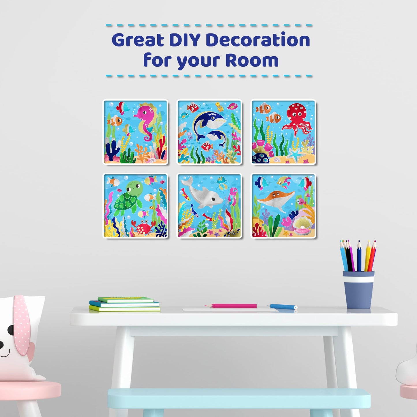 jackinthebox Foil By Number - Ocean, No Mess Art & Craft Kit for Kids, Fun Foil Art, Craft Kits & Supplies, DIY Creative Activity, Travel Toys, Screen-Free Birthday Gifts for Ages 4, 5, 6, 7, 8, 9