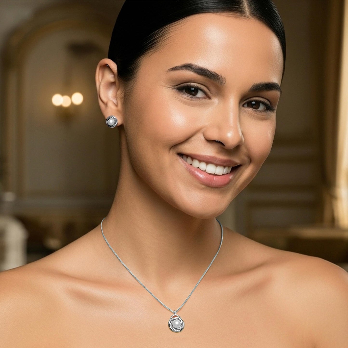 Mariell Freshwater Pearl Wedding Necklace Earrings Set for Brides, Bridesmaids, Birthday Gift