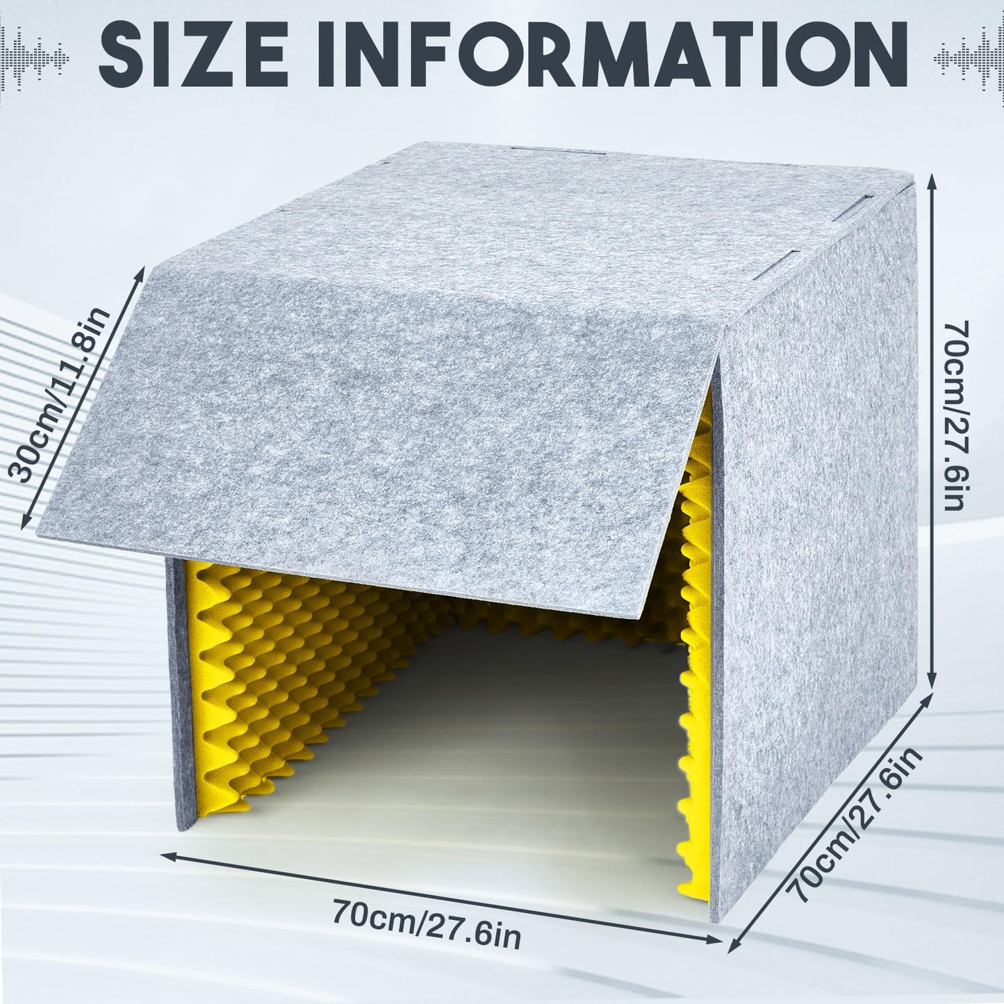 Pushglossy 28x 28 x 28 Inch Desktop Soundproof Cover Portable Vocal Recording Booth Vocal Absorbing Shield Microphone Isolation Booth Cube for Music Studio Podcasts Decreasing Noise Home (Yellow)