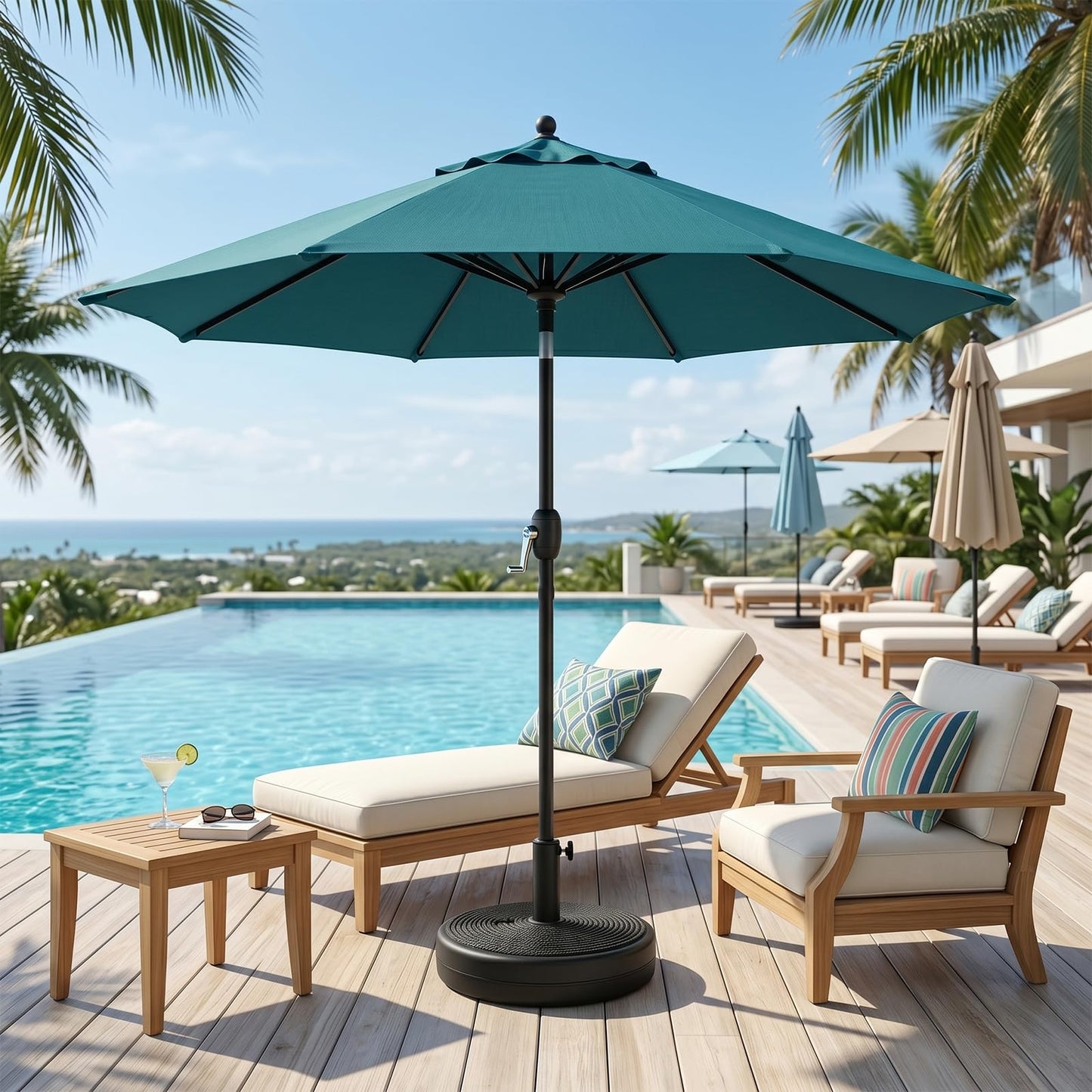 T&Jero Round Heavy Duty Plastic Patio Umbrella Base Stand Weight for Outdoor, 59 lb with Water and Sand Filled, Black