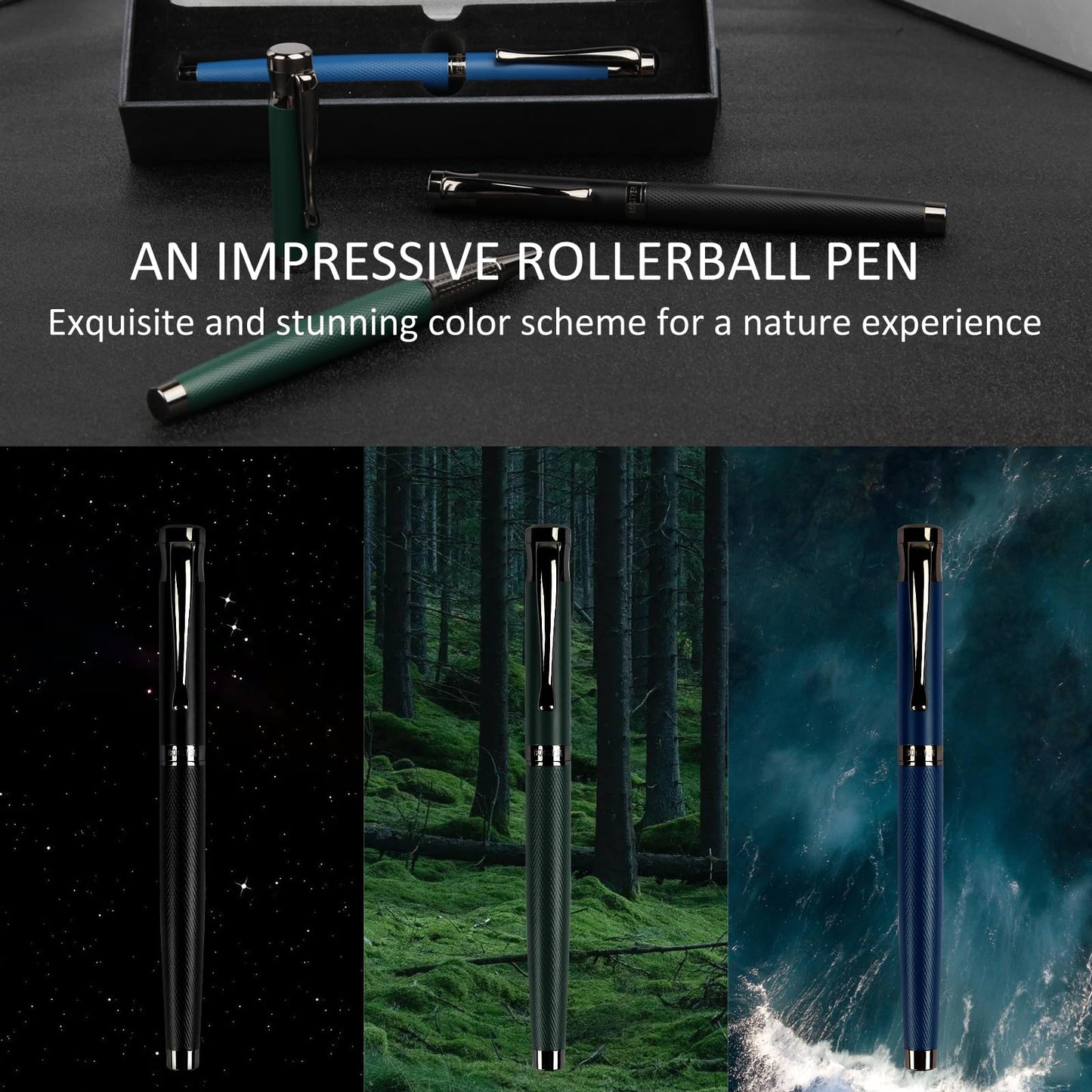 BOCIYER Liquid Ink Rollerball Pens - Fine Line Nice pen, Writing Pens for Journal and Office Supplies, Fancy Pen Gift Box for Father's Day or Mother's Day And Other Festivals(Green)