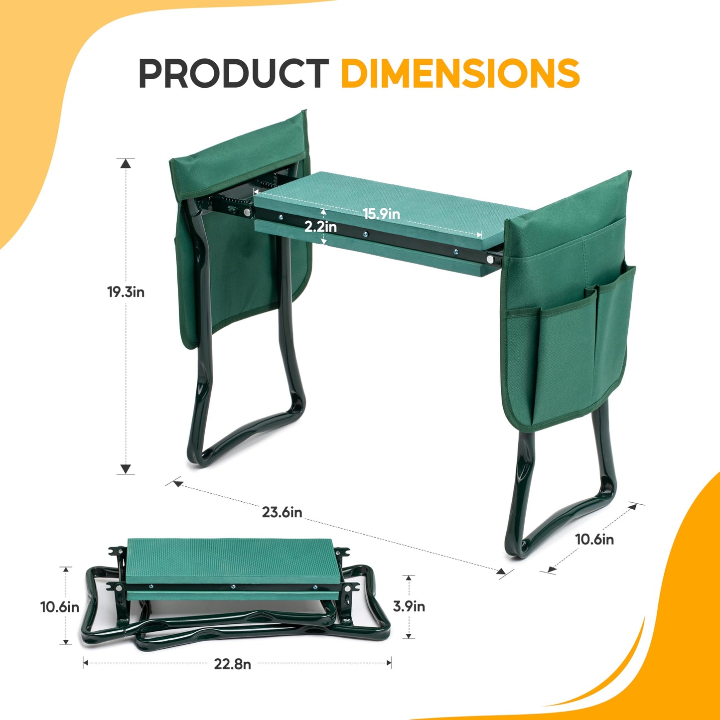 Simple Deluxe Garden Kneeler and Seat, Foldable Kneeling Stool with Thicker EVA Foam Pad Heavy Duty Bench, with Tool Pouch, Gifts for Outdoor Gardening, Fishing, Green, Arbor Day Gift