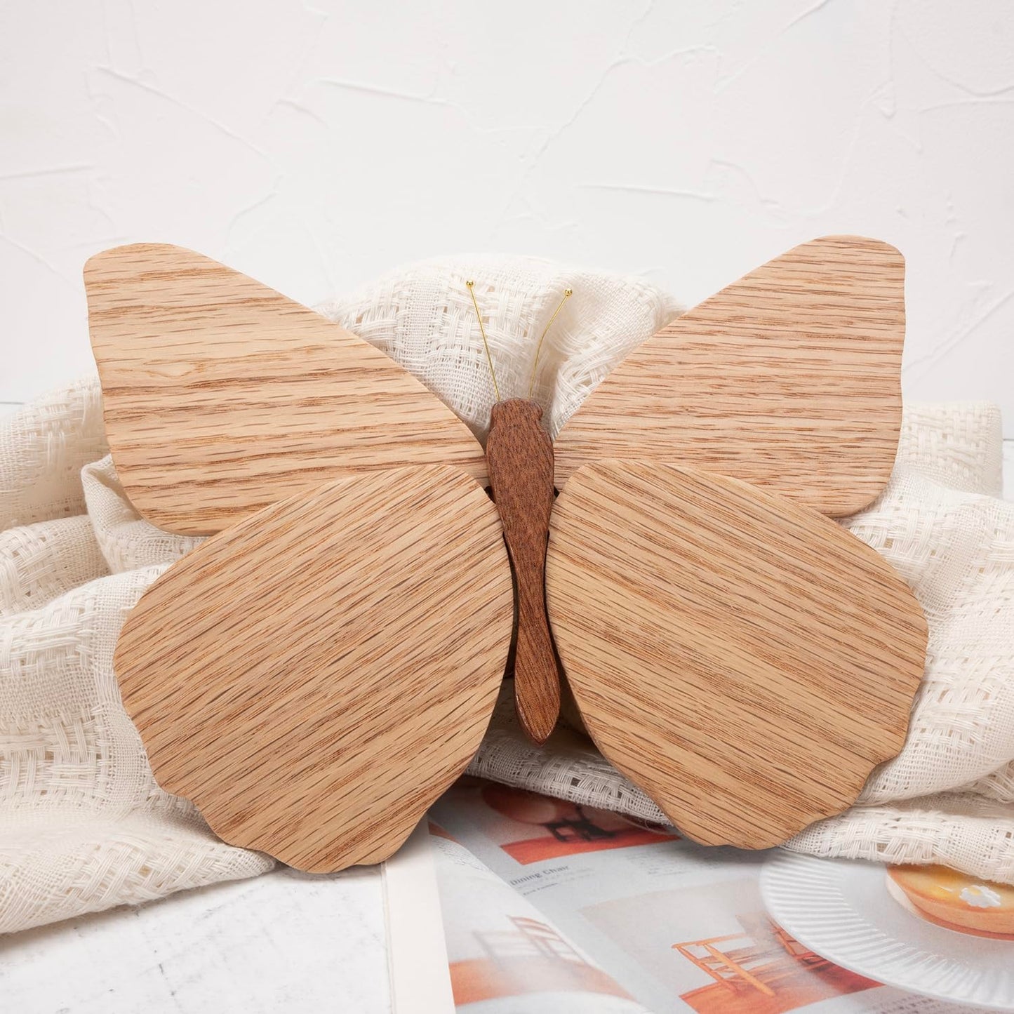 Telinego 2 Pack Handmade Wooden Butterfly Wall Art Hanging Decor Butterflies Wall Art Hanging Sculpture for Bedroom Bathroom Living Room Butterfly Home Decoration for Kids Baby Nursery Room Decor (Brown+Beige)