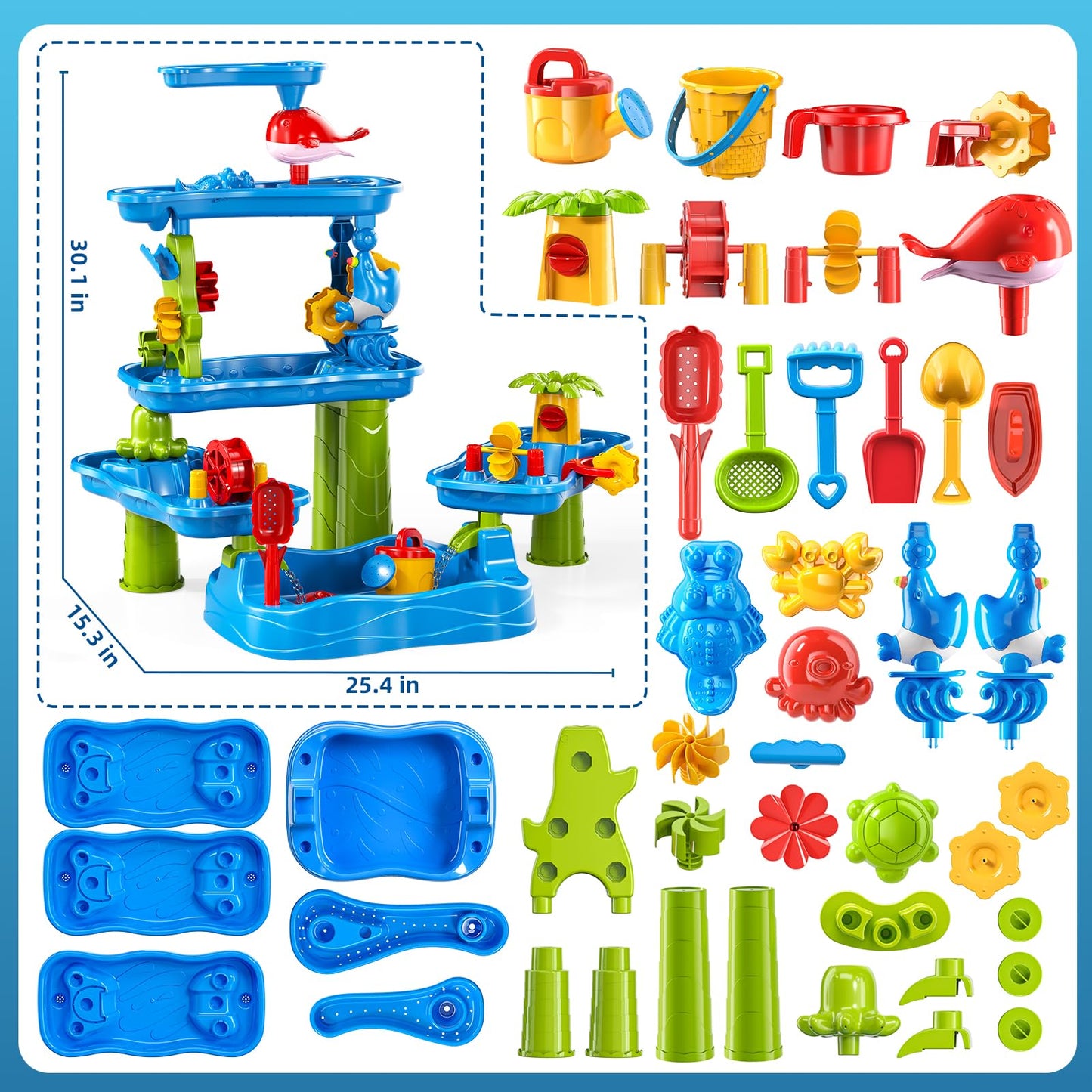 Sand and Water Table for Toddlers 18M+, 5-Tier Outdoor Toys and Play Activity Set for Kids Boys Girls Toddlers Ages 3 4 5 6 7 8 Years, Kids Sand Water Play Table Summer Beach & Pool Toys for Yard