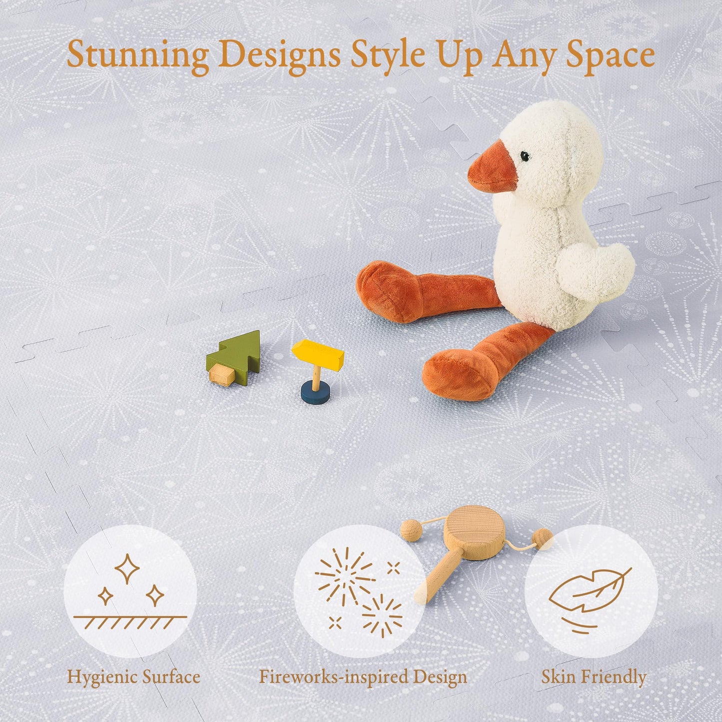 PopsyKosy Premium Baby Floor Play Mat - Thick & Cushioned 0.5 inch Playroom Foam Mat, Non-Toxic Odorless - 6 Tiles - Spacious 6x4 ft. - Stylish & Large, Waterproof for Kids & Toddlers - Lavender Gray