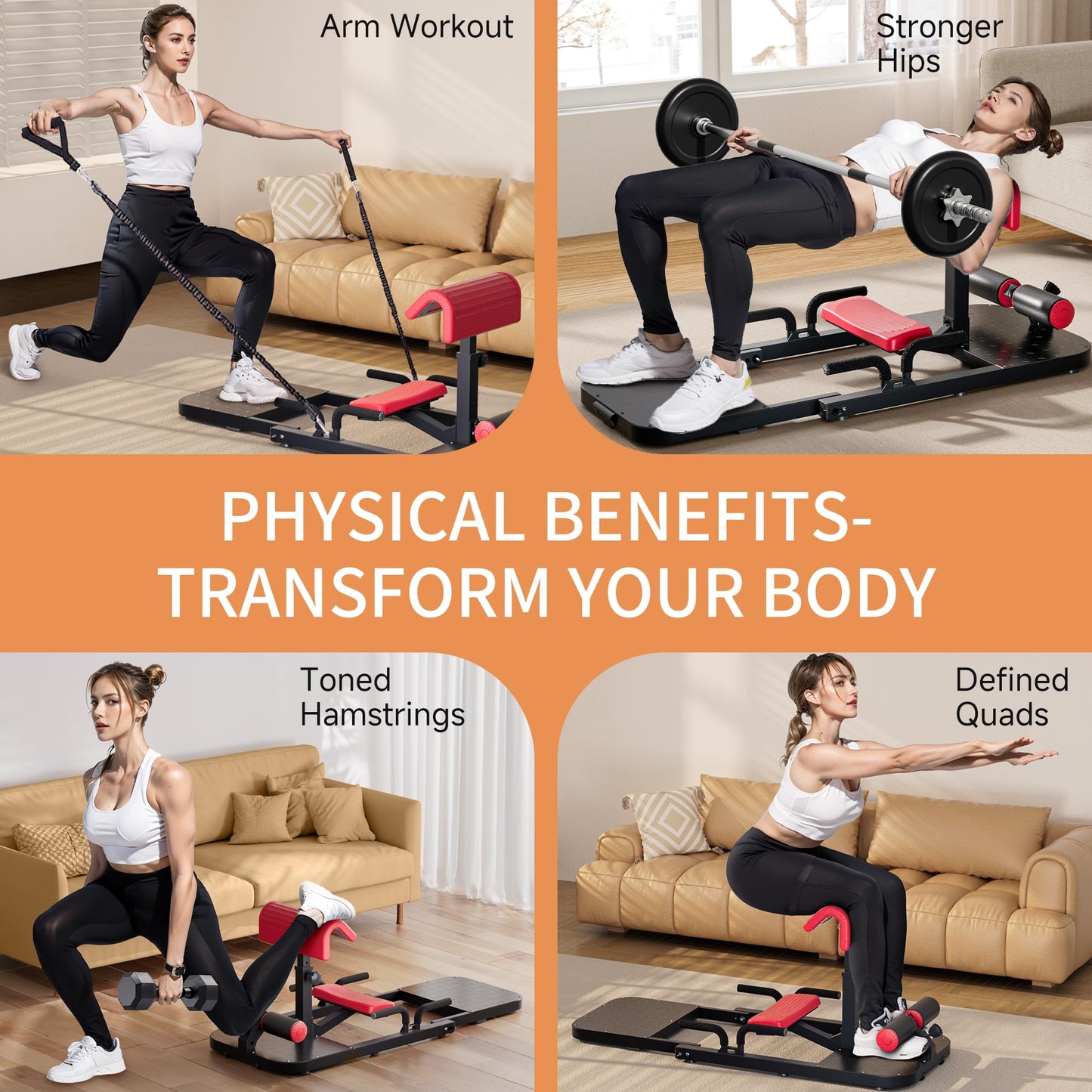 Hip Thrust Machine with High Resistance and Protectors Pad - 3D High Density Polyurethane Cushion - Premium Squat for at Home Gym-Comes with Handles to Exercise Your Arms GlutesWorkout(Black)
