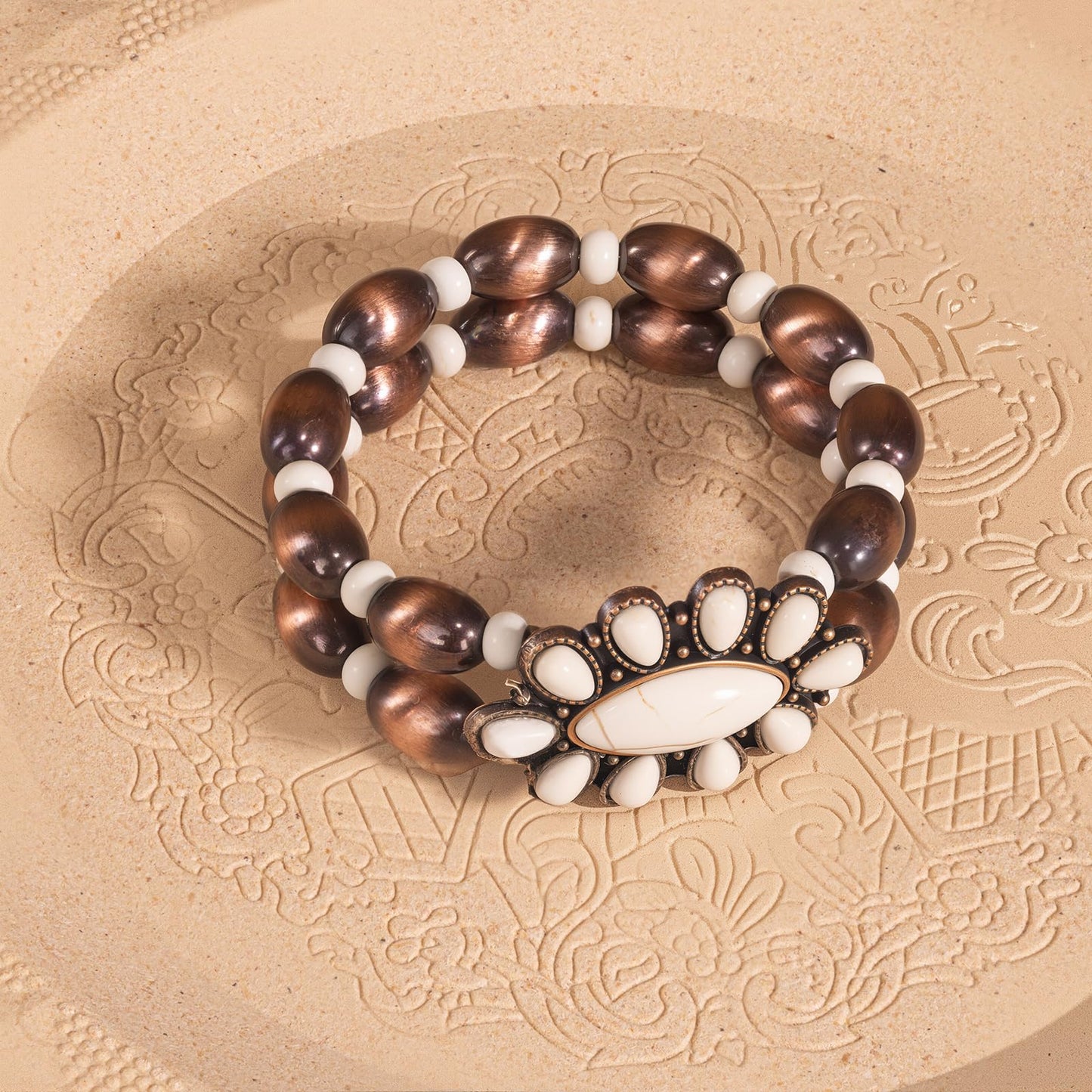 Montana West Rustic Couture's Jewelry Western Navajo Beaded Turquoise Cuff Bangle Bracelets Bohemian Vintage Elastic Bracelet for Women Cowgirl RCW-WH06WT