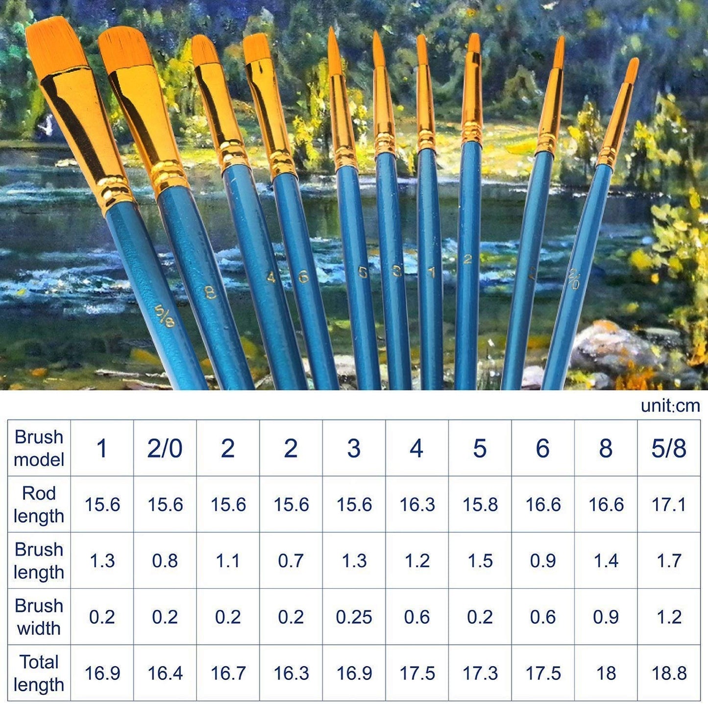 Acrylic Paint Brush Set, (20 Packs /200 pcs) Nylon Hair Brushes for Oil and Watercolor, Perfect Suit of Art Painting, Best Present for Painting, Blue