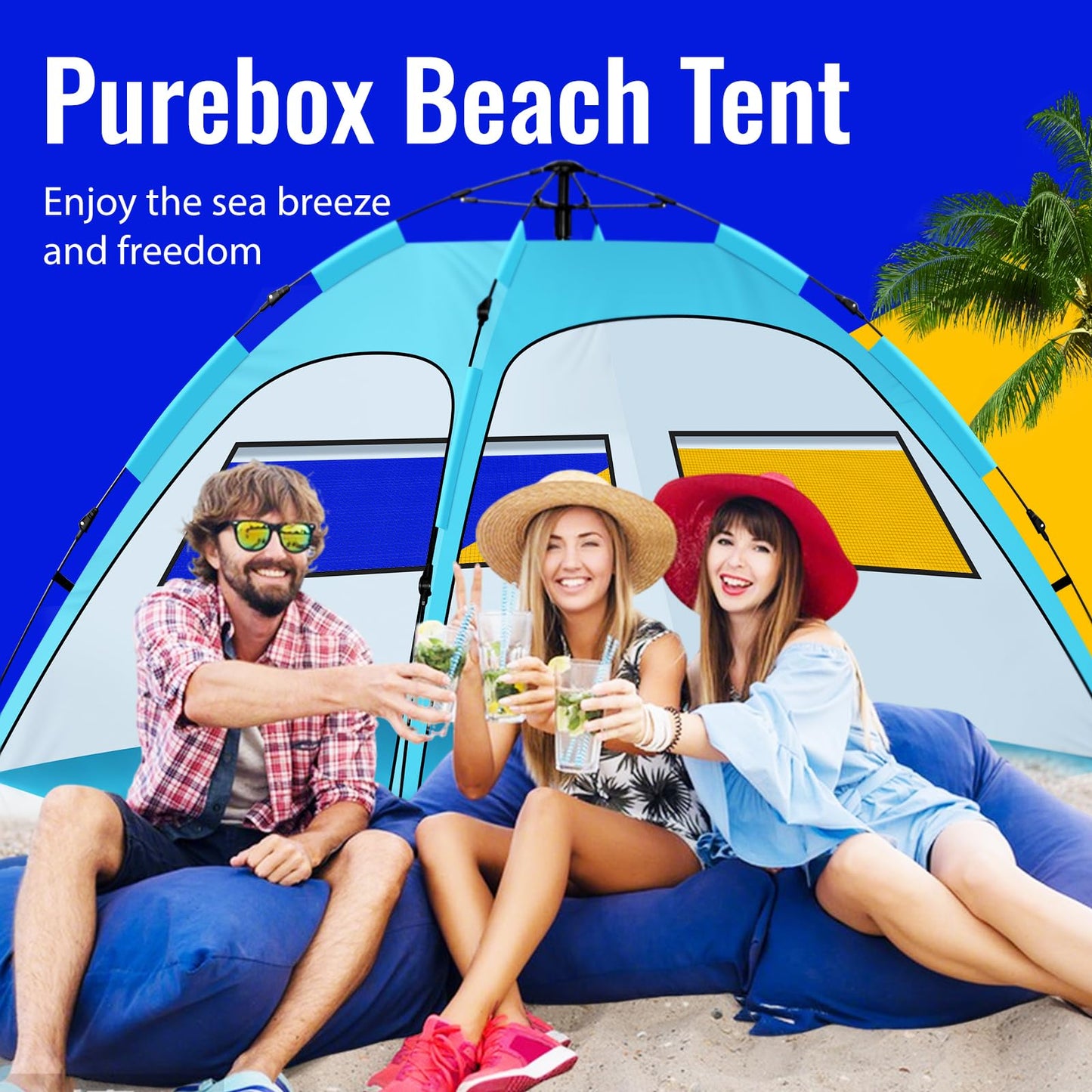 Beach Tent Sun Shelter – Pop Up Easy Setup in 3S Instant Tents for 4/5 Person Beach Umbrella Sun Shelter Shade, UV 50+ Protection, Wind Resistant, Lightweight Portable Baby Tents Shade for Family