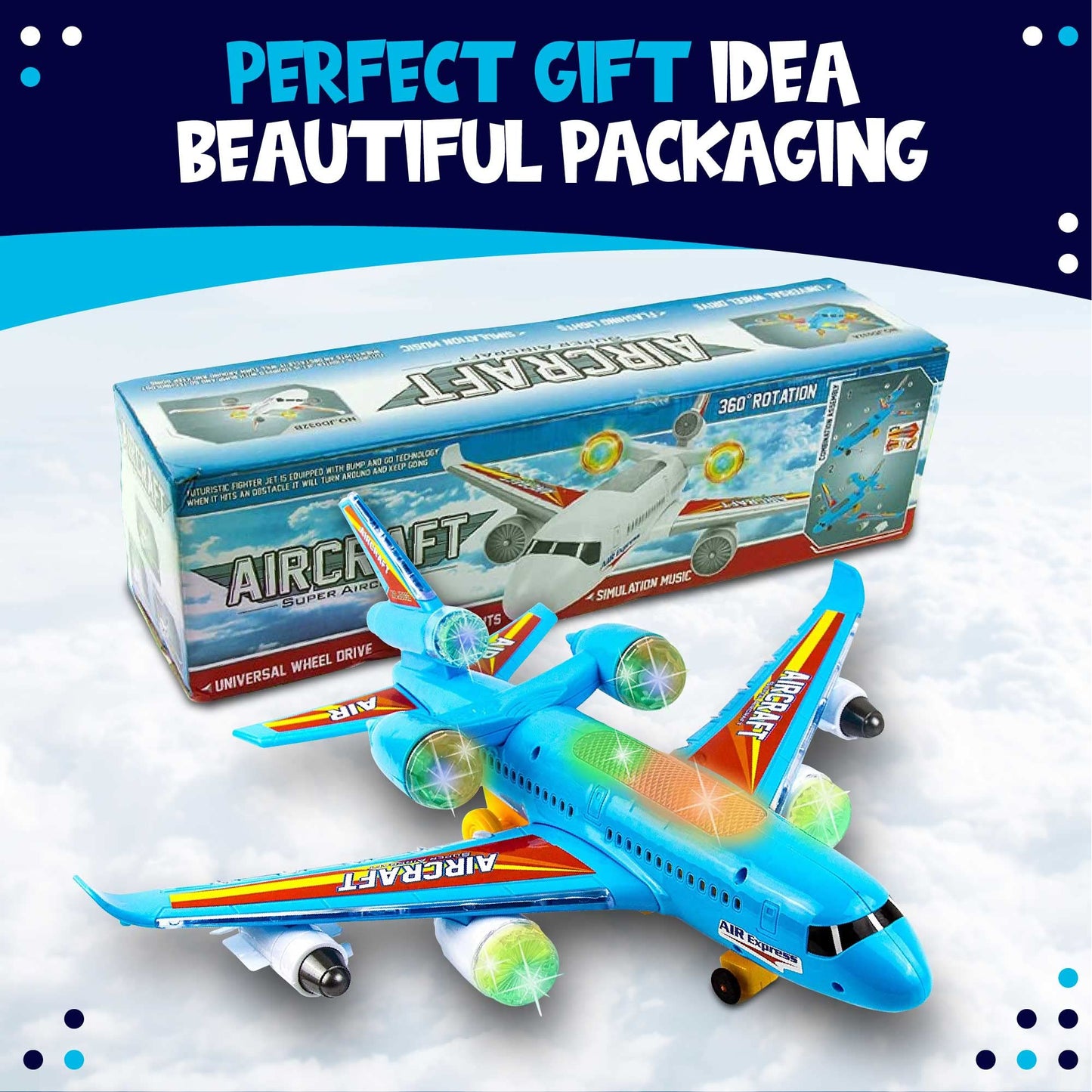 Toysery Airplane Toys for Kids, Bump and Go Action, Toddler Toy Plane with LED Flashing Lights and Sounds. Ideal for Boys & Girls 3-12 Years Old (Airbus A380) (Airplane)