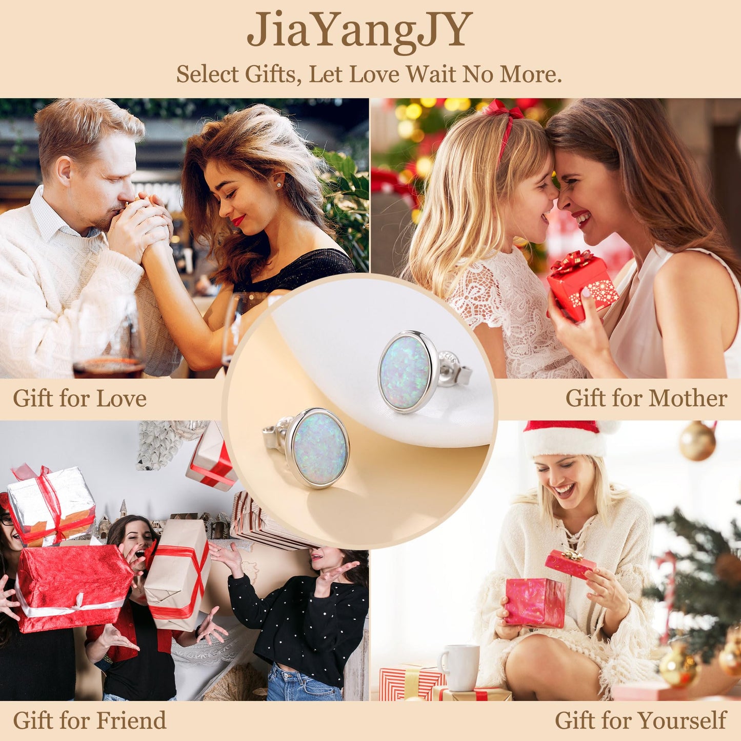 JiayangJY White Fire Opal Stud Earrings for Women 18K White Gold Plated Sterling Silver Oval Shape 6mm Opal Earrings with Push Back