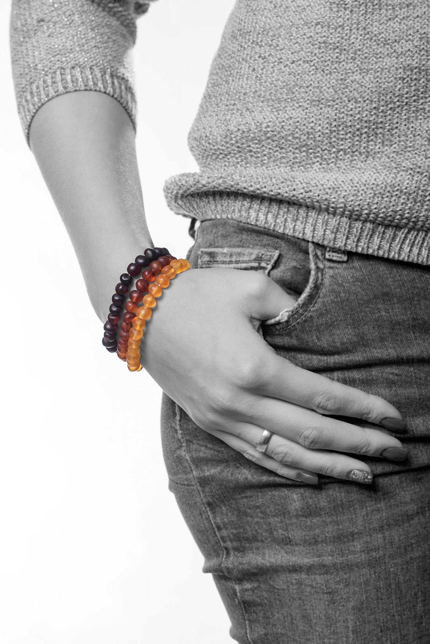 AMBERAGE Natural Baltic Amber Bracelet for Adults (Women/Men) - Hand made From Raw-Unpolished/Certified Baltic Amber Beads(6 Colors) (7, Raw-Unpolished Multi)