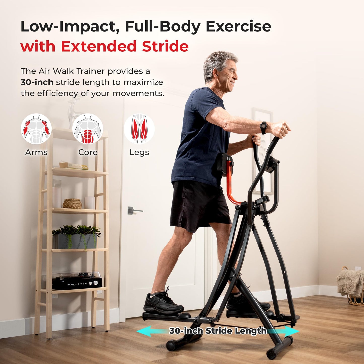 Sunny Health & Fitness SF-E902S Air Walk Pro Trainer Elliptical Machine Glider w/LCD Monitor, 220 LB Max Weight and 30 Inch Stride