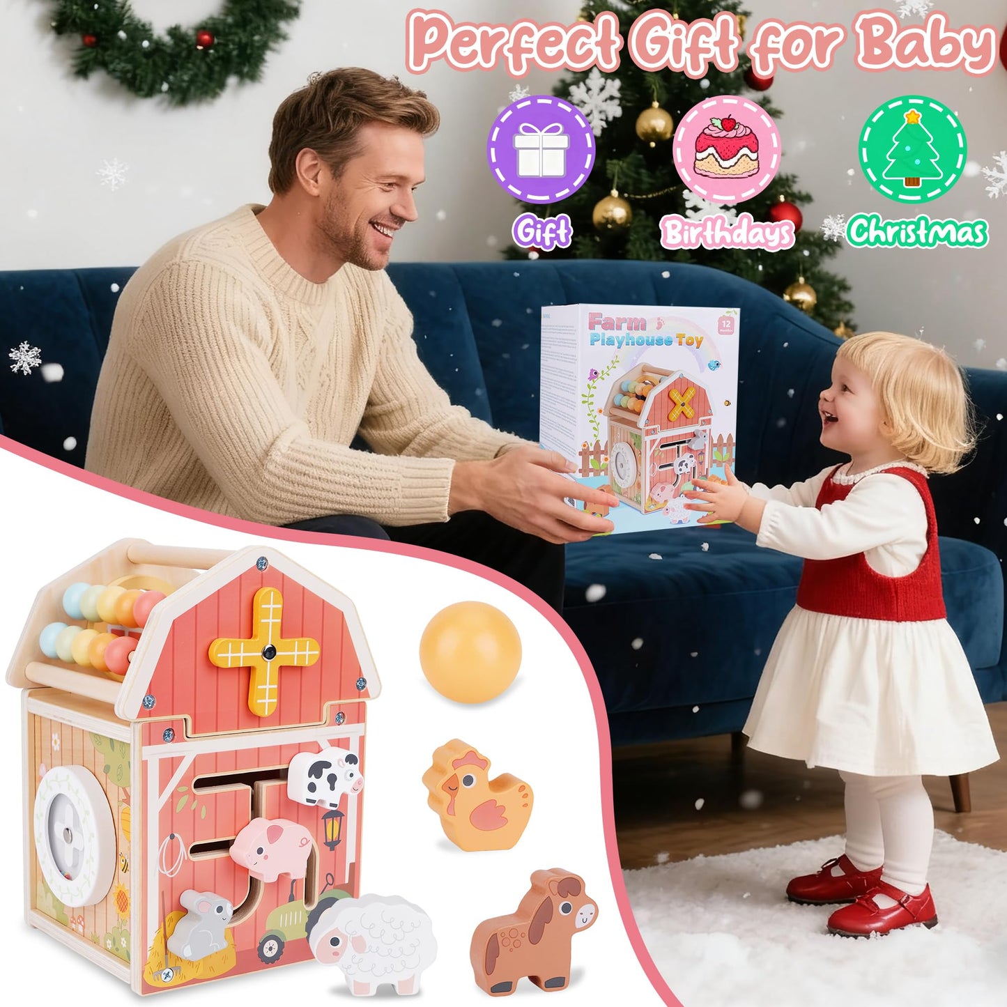 Melofaver Montessori Toys for 1 2 3 Year Old, Wooden Farm Animal Toys for Toddlers 1-3, Baby 12-18 Months Toy, 1 2 Year Old Girl Boy Birthday Gift, Kids Educational Learning Toys Gifts for Girls Boys