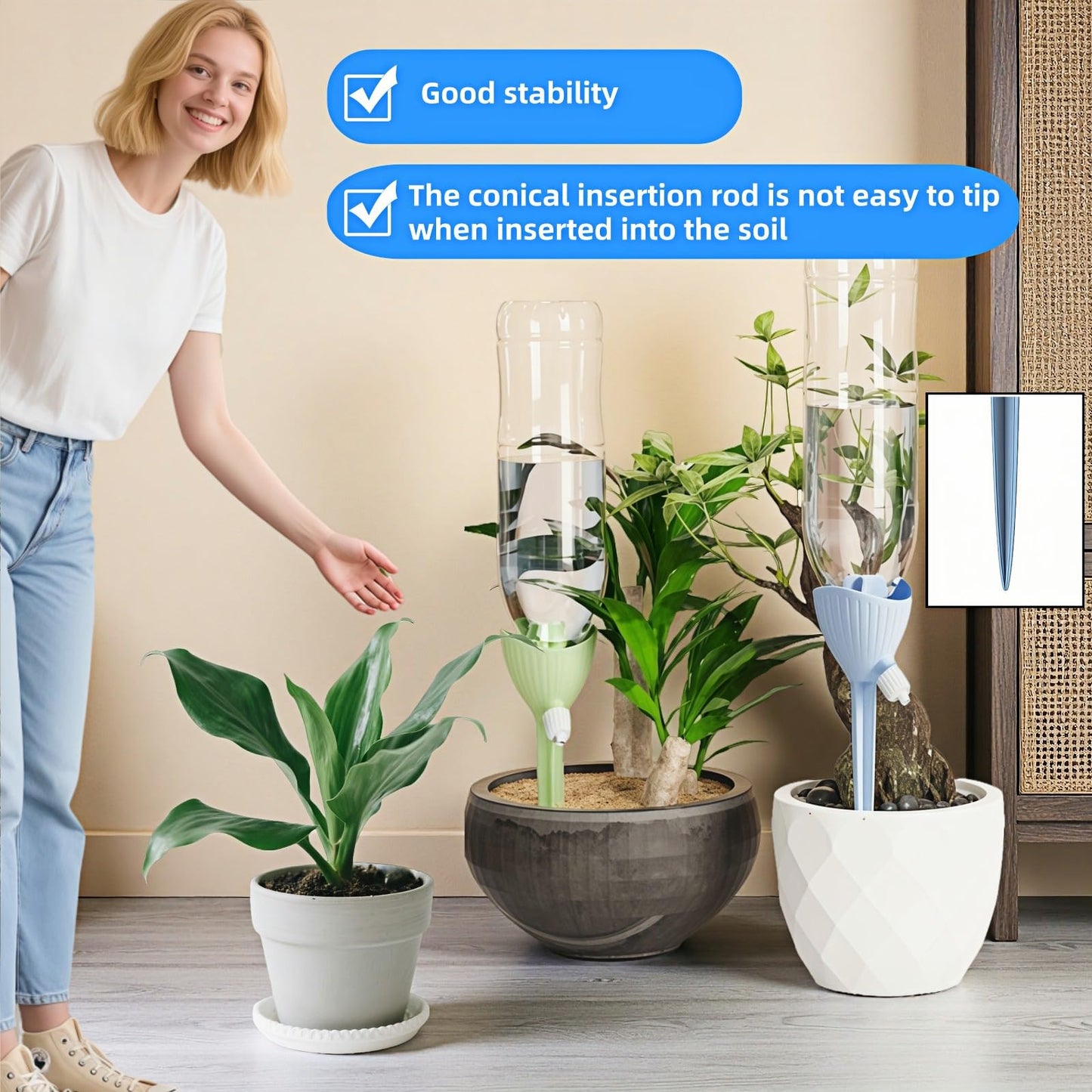 Self-Watering Spikes for Plants, Adjustable Dripping Irrigation Stakes with Valve, Automatic Watering System for Indoor & Outdoor Potted Plants, Universal Fit 28-30mm Bottles (2 Pack)
